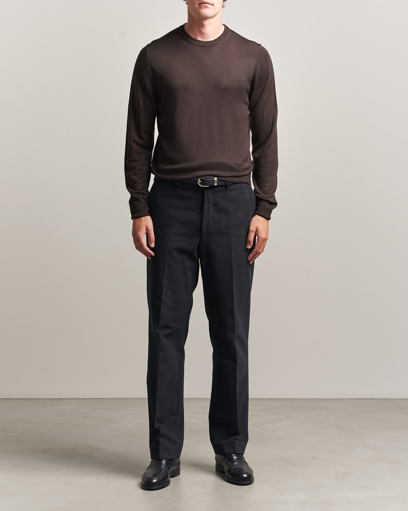 Men | Sweaters & Knitwear | Canali | Merino Wool Crew Neck Dark Brown