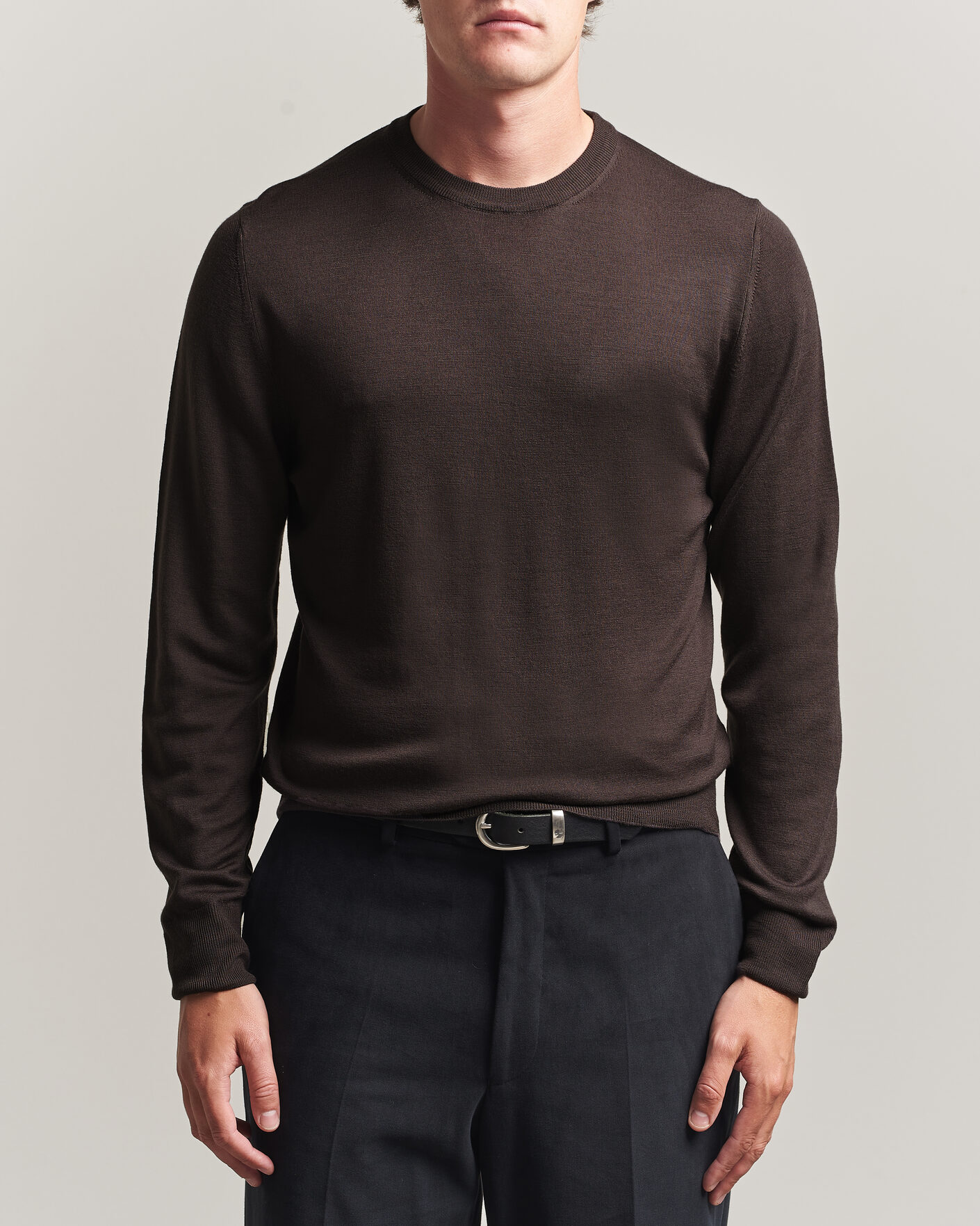 Men | Sweaters & Knitwear | Canali | Merino Wool Crew Neck Dark Brown