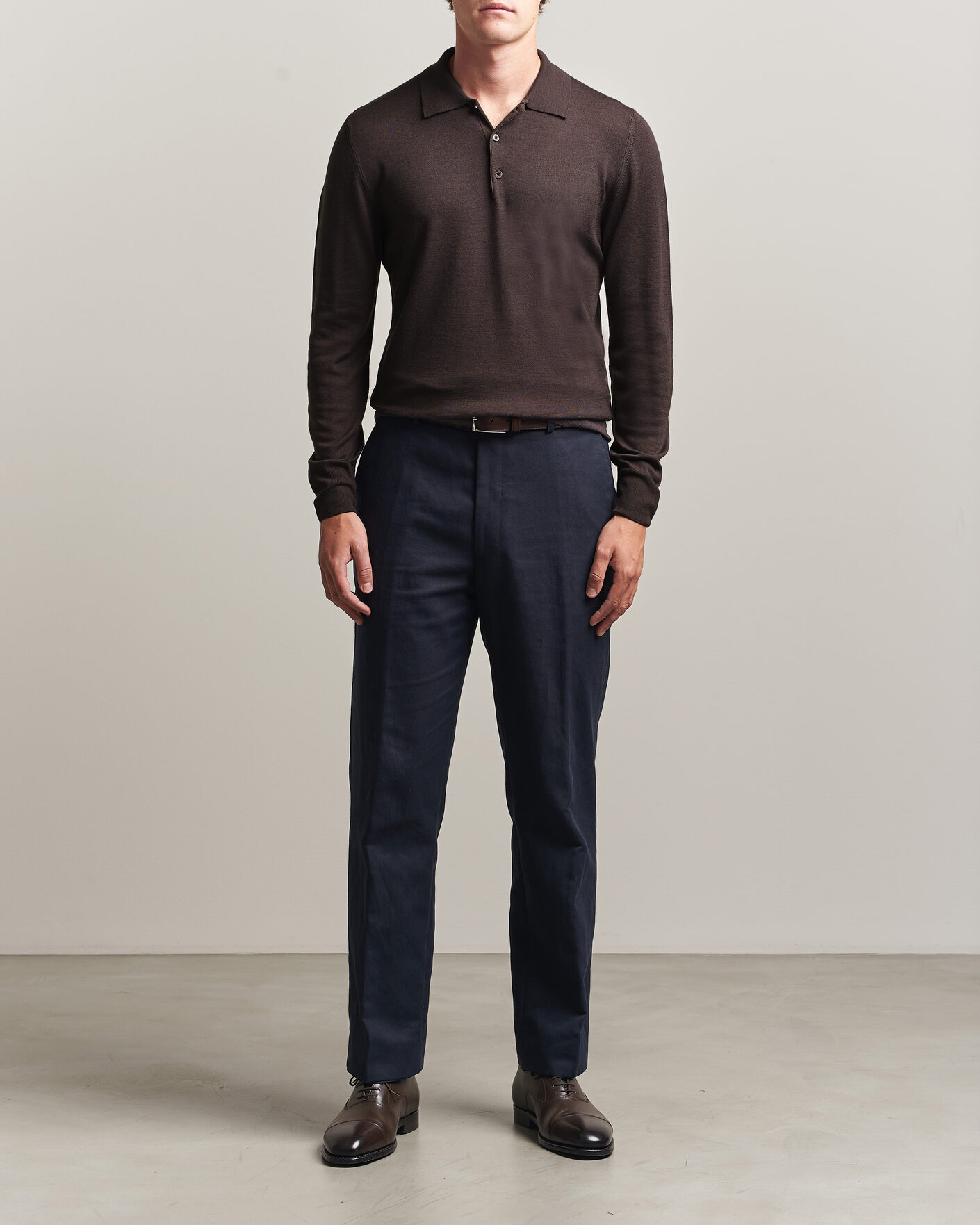 Men | Sweaters & Knitwear | Canali | Merino Wool Long Sleeve Polo Dark Brown