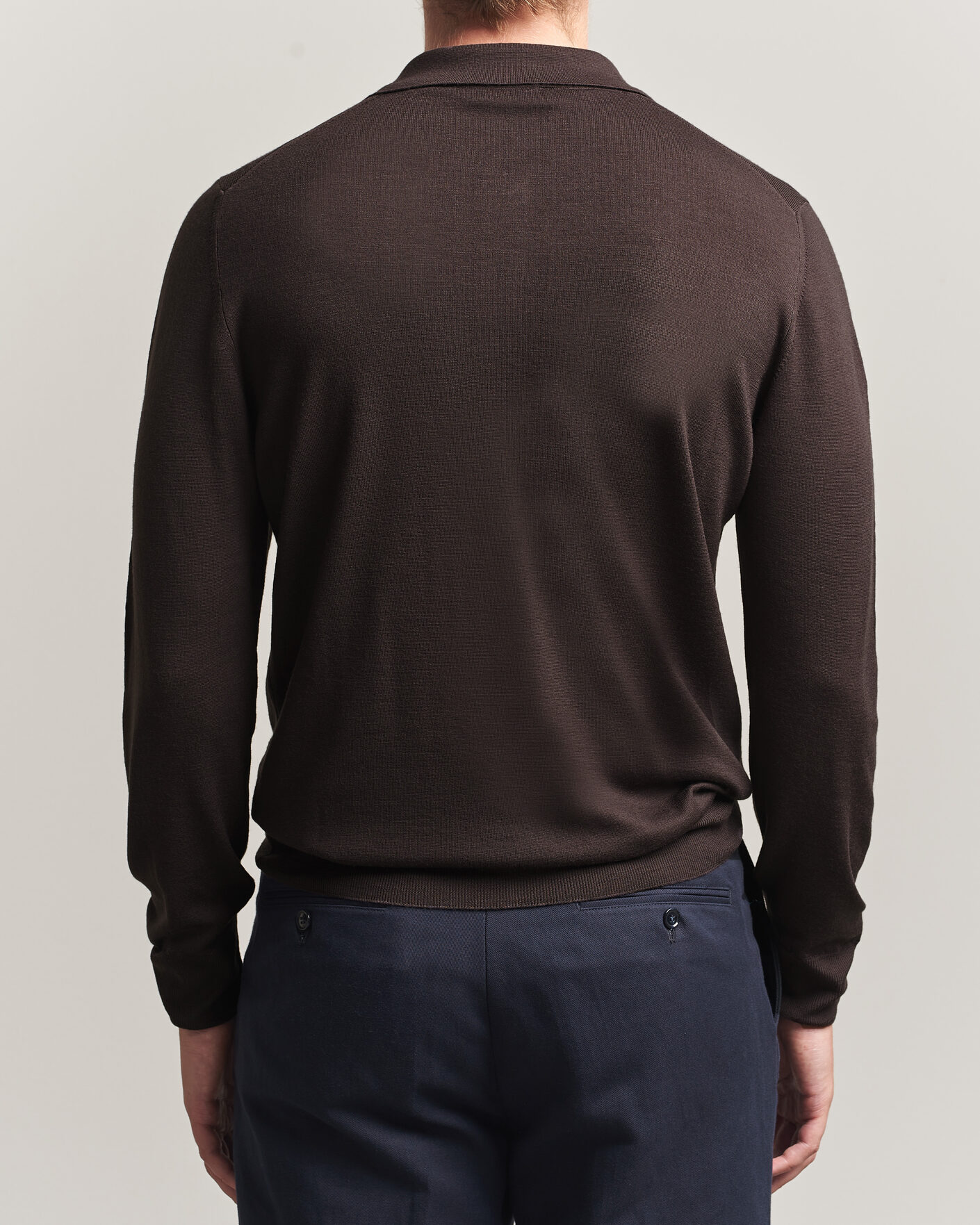 Men | Sweaters & Knitwear | Canali | Merino Wool Long Sleeve Polo Dark Brown