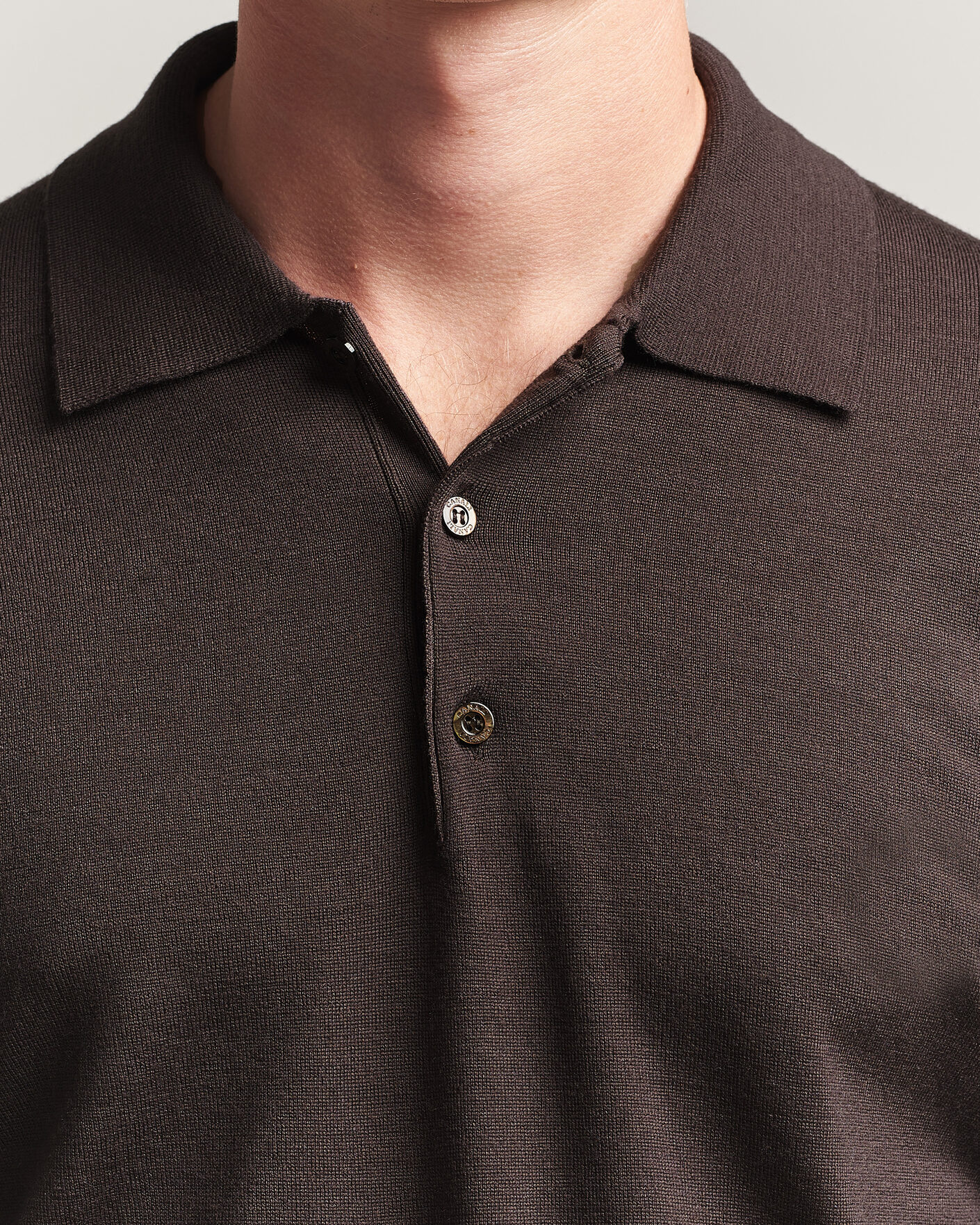 Men | Sweaters & Knitwear | Canali | Merino Wool Long Sleeve Polo Dark Brown