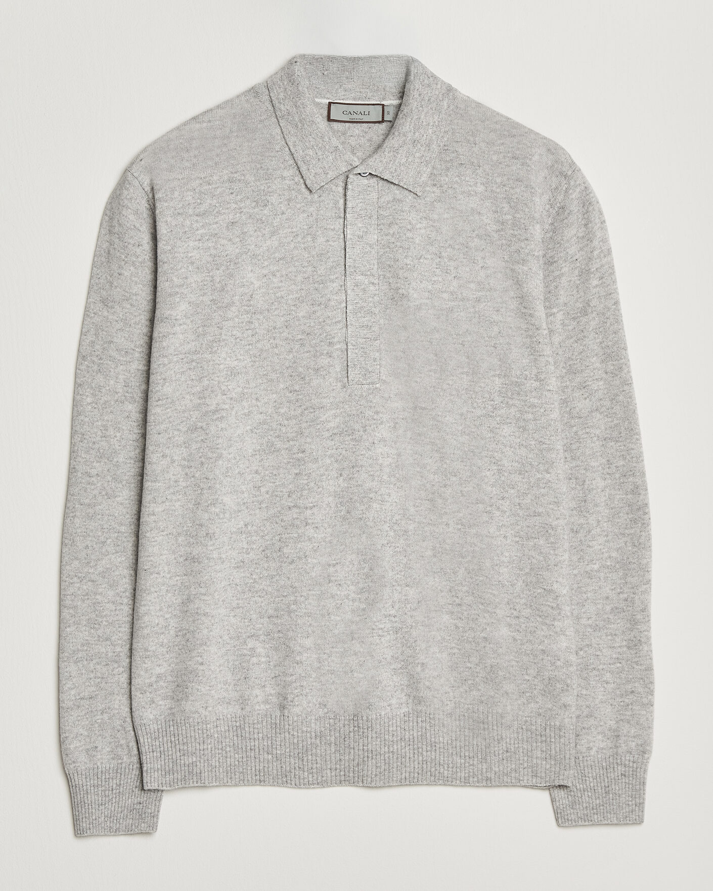 Men | Sweaters & Knitwear | Canali | Wool/Cashmere Long Sleeve Polo Light Grey