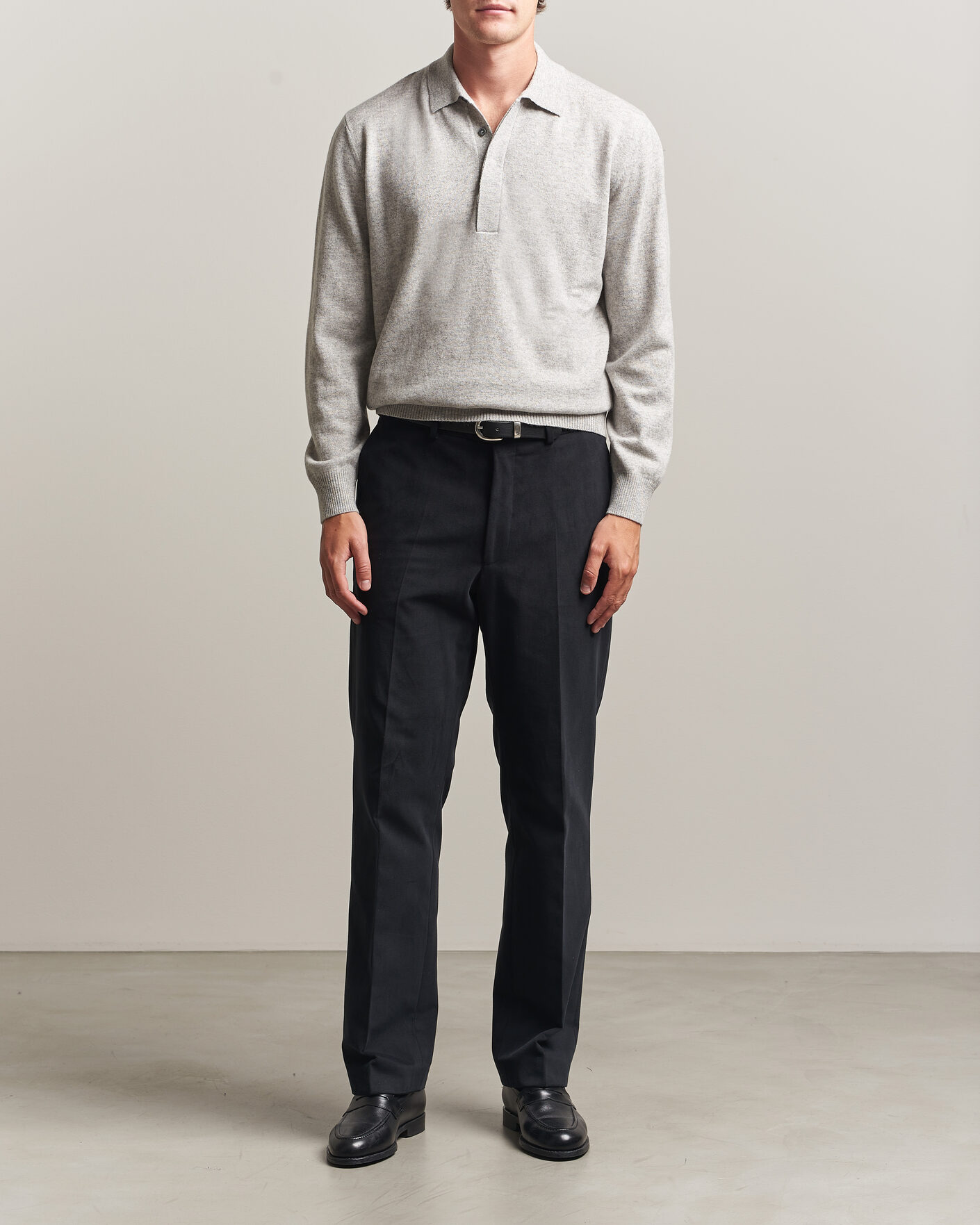 Men | Sweaters & Knitwear | Canali | Wool/Cashmere Long Sleeve Polo Light Grey