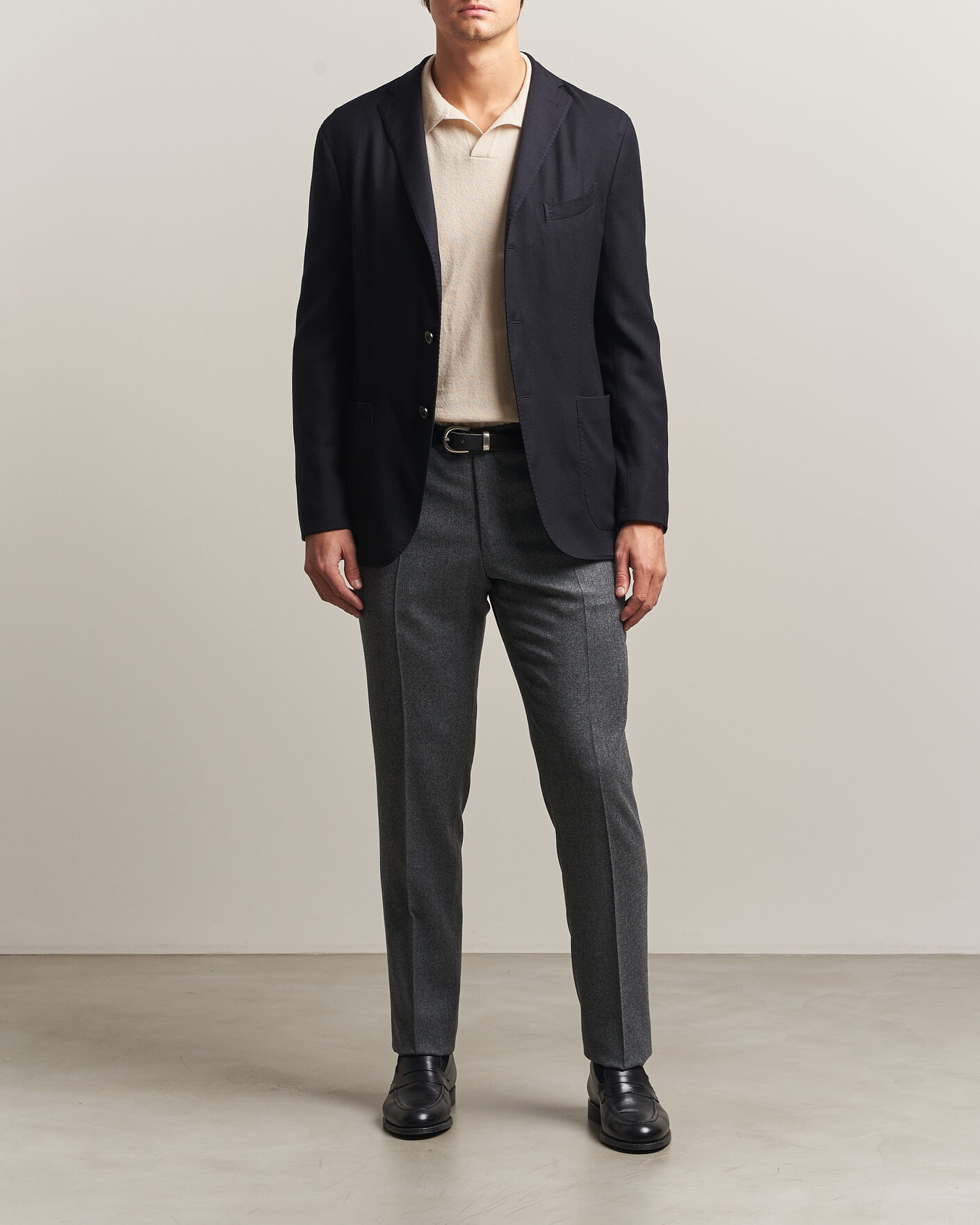 Men | Trousers | Canali | Slim Fit Flannel Trousers Grey Melange