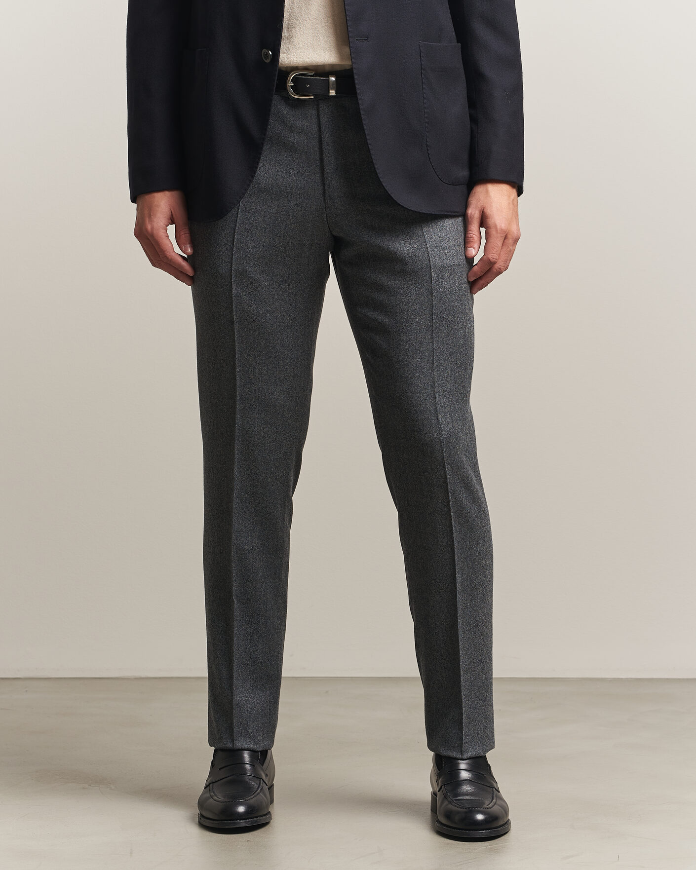Men | Trousers | Canali | Slim Fit Flannel Trousers Grey Melange