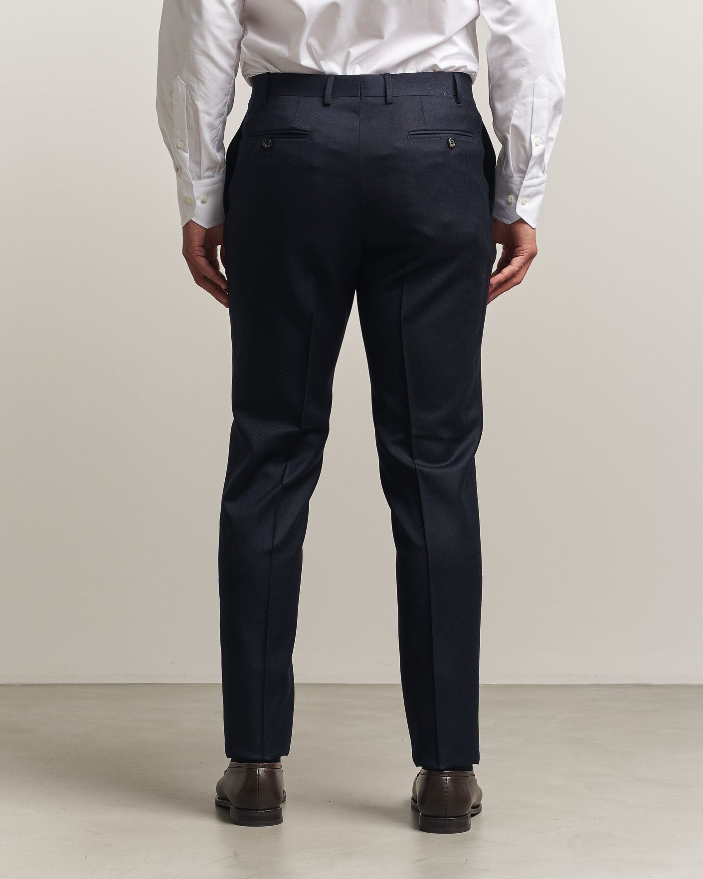 Men | Trousers | Canali | Slim Fit Flannel Trousers Navy