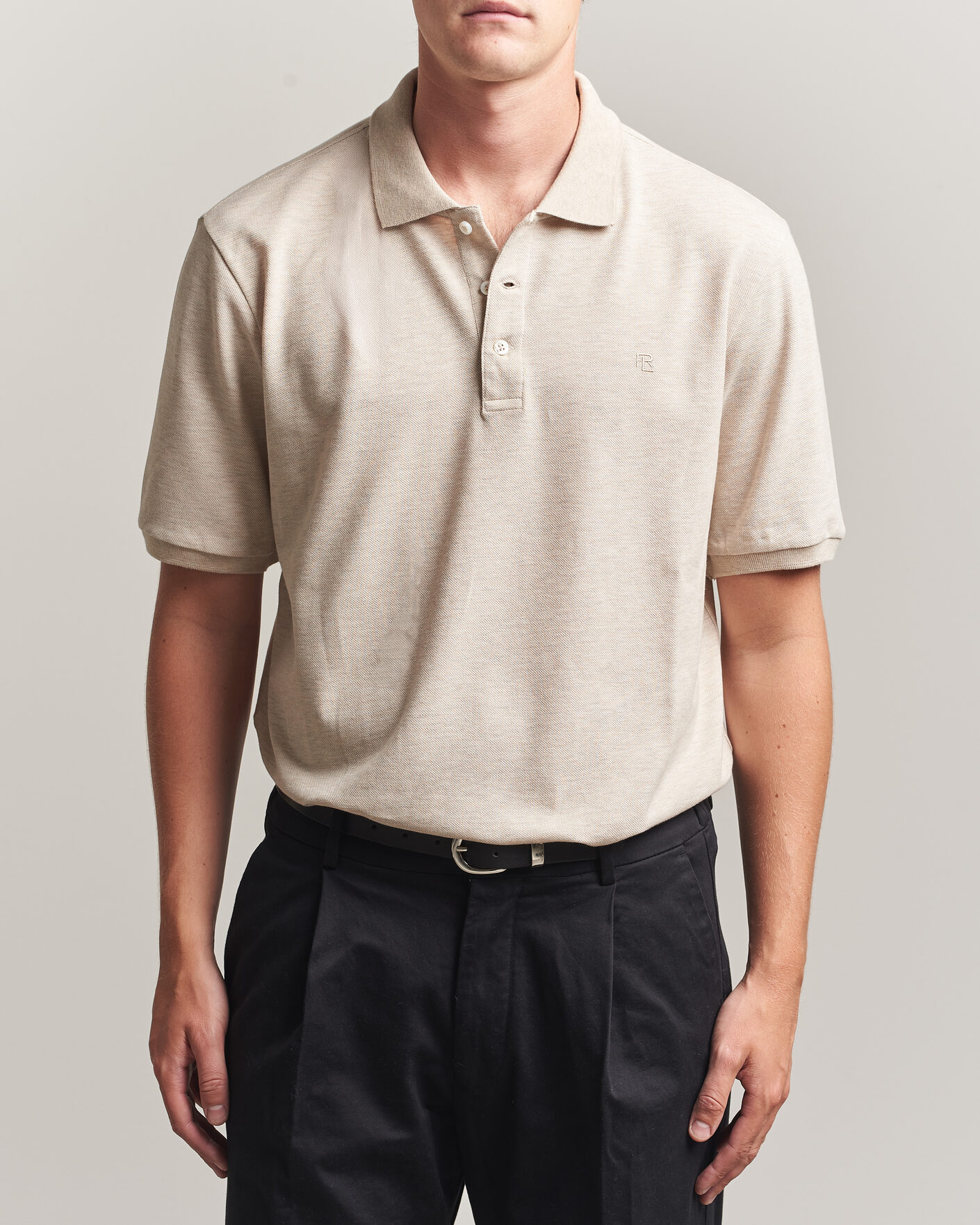 Men | Polo Shirts | Ralph Lauren Purple Label | Short Sleeve Mercerized Cotton Polo Beige Melange