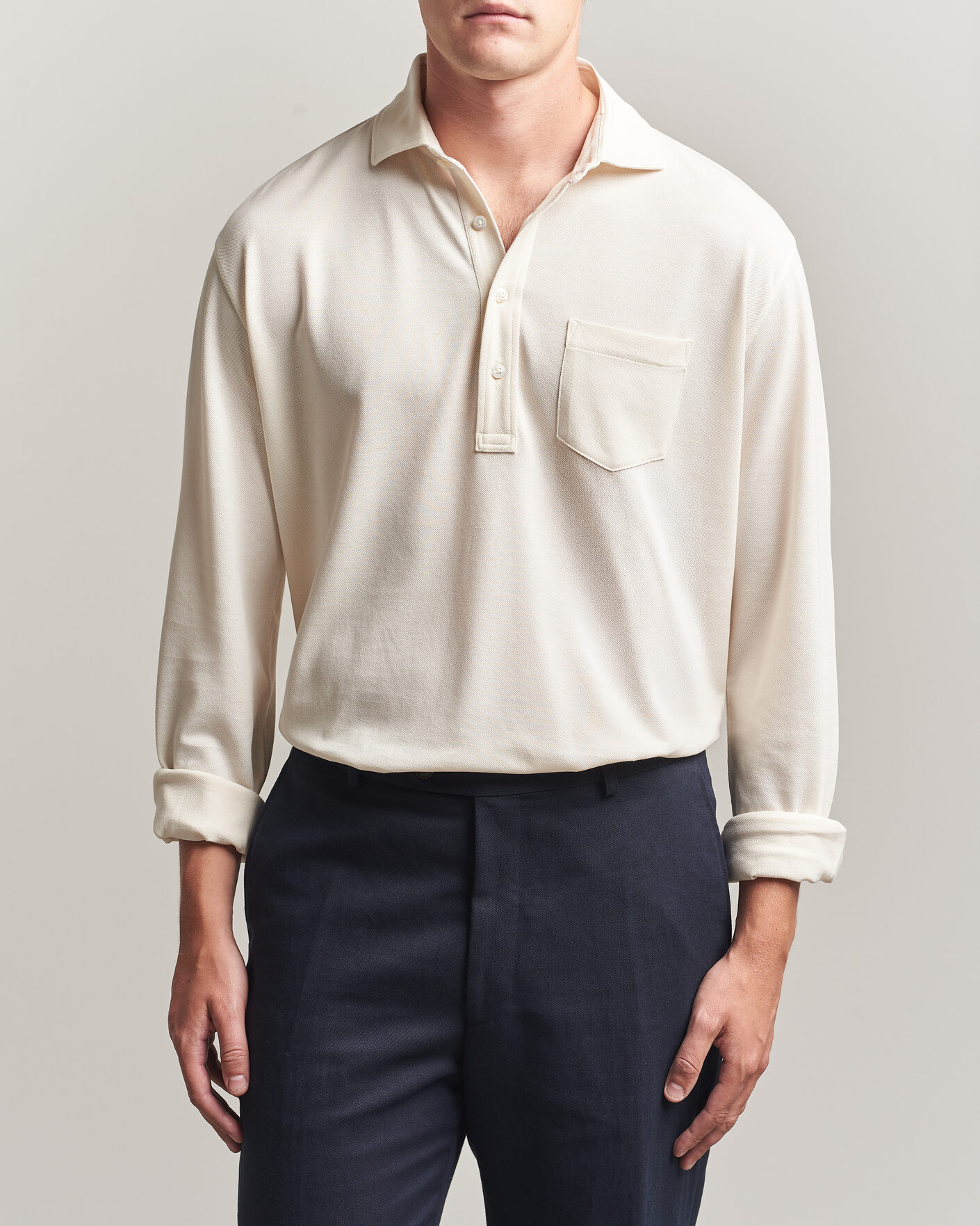 Men | Polo Shirts | Ralph Lauren Purple Label | Long Sleeve Washed Polo Classic Cream