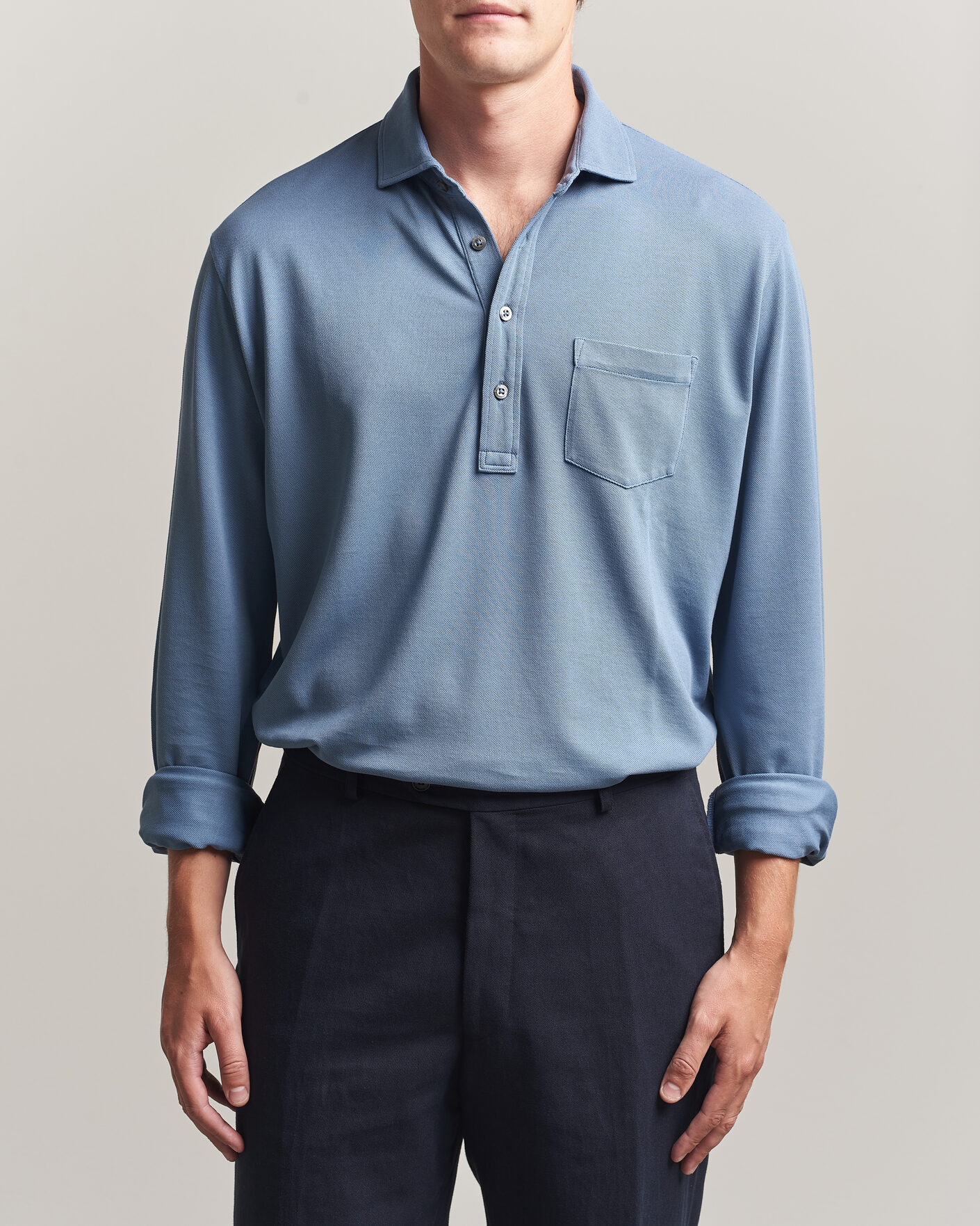 Men | Polo Shirts | Ralph Lauren Purple Label | Long Sleeve Washed Polo Blue Horizon
