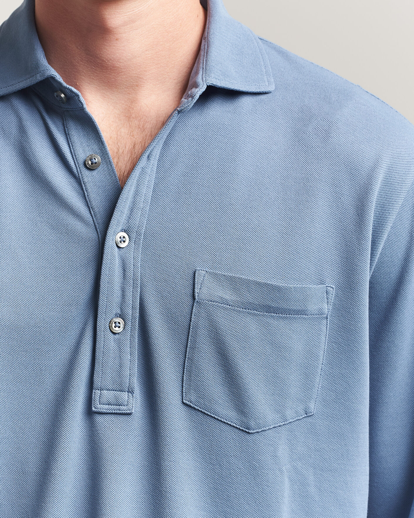 Men | Polo Shirts | Ralph Lauren Purple Label | Long Sleeve Washed Polo Blue Horizon
