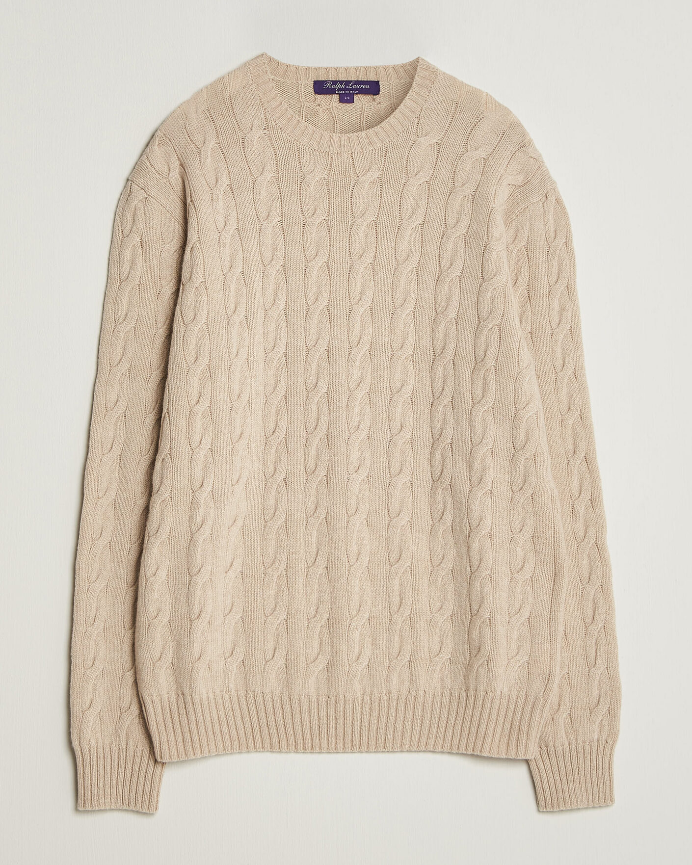 Men | Sweaters & Knitwear | Ralph Lauren Purple Label | Cashmere Cable Sweater Beige Melange
