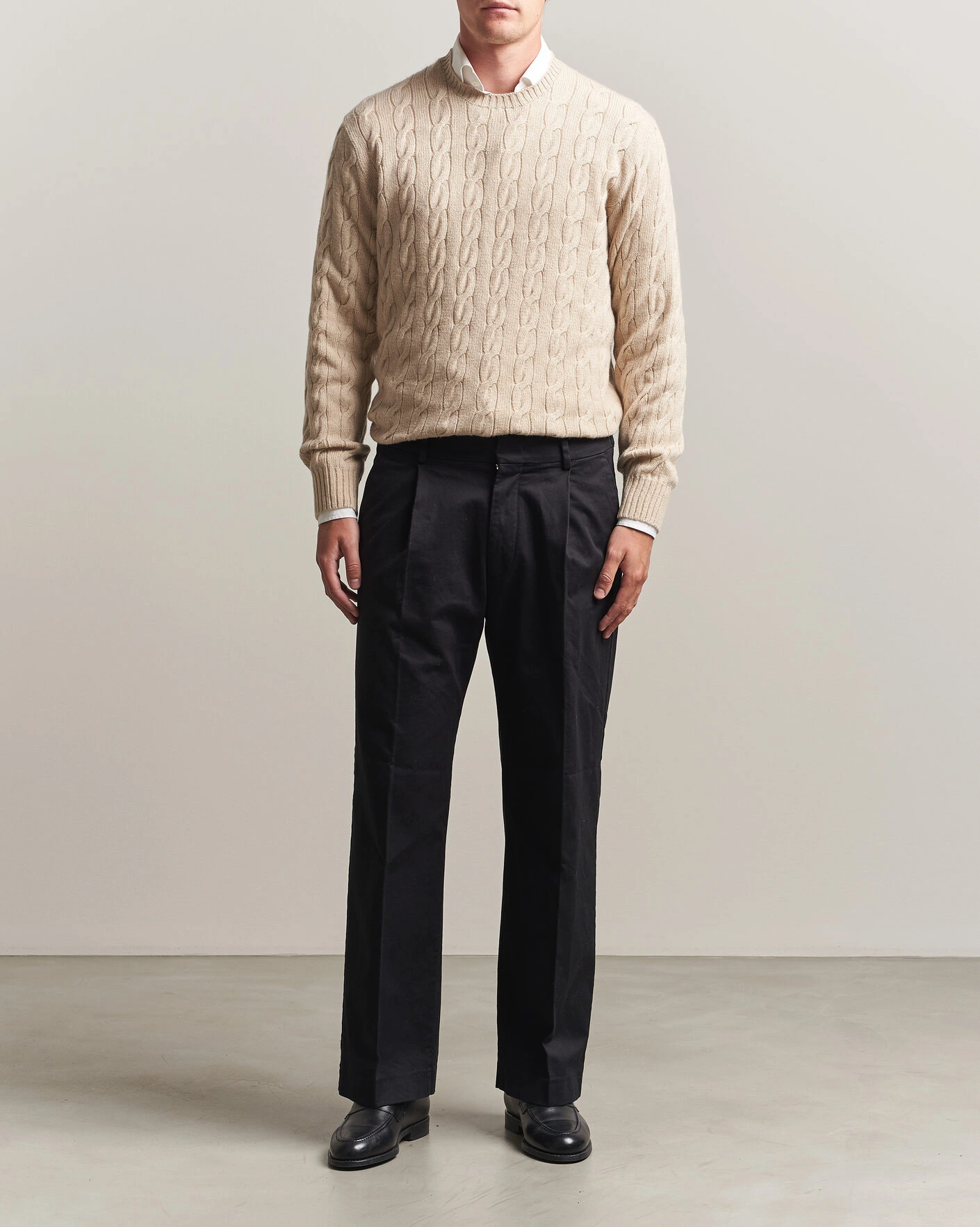 Men | Sweaters & Knitwear | Ralph Lauren Purple Label | Cashmere Cable Sweater Beige Melange