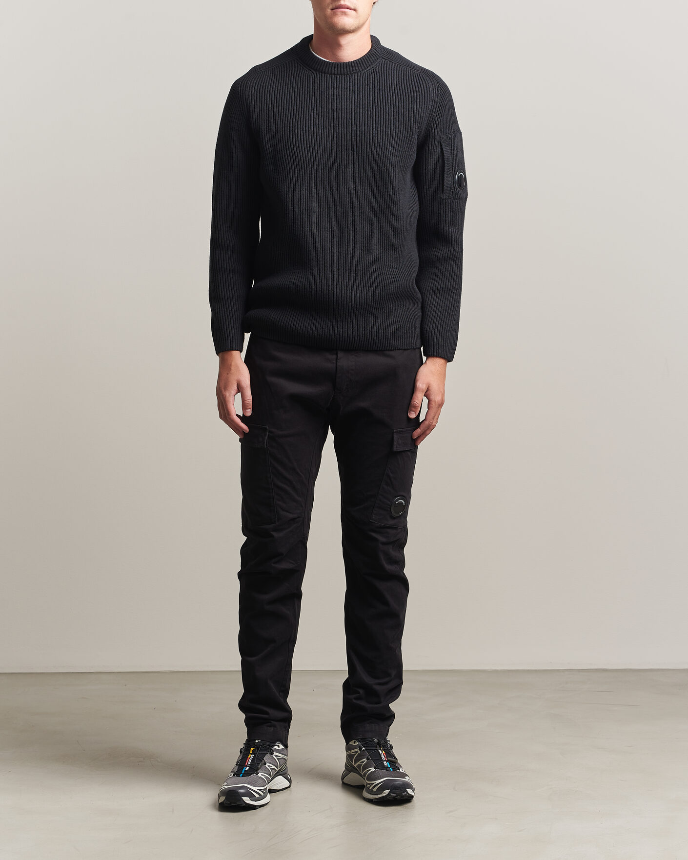 Men | Trousers | C.P. Company | Stretch Satin Lens Cargo Pants Black