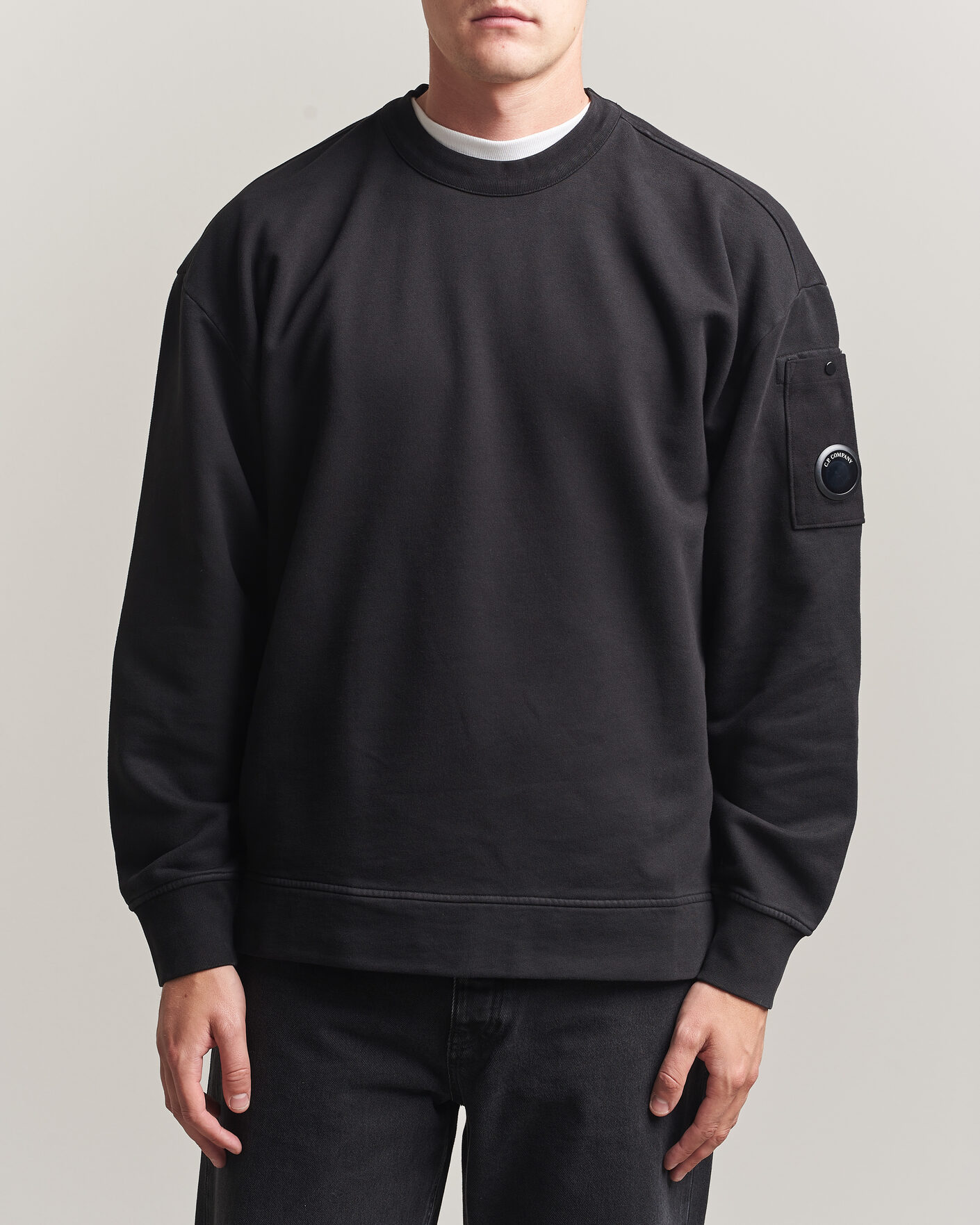 C.P. Company Brushed Emerized Fleece Lens Sweatshirt Black at