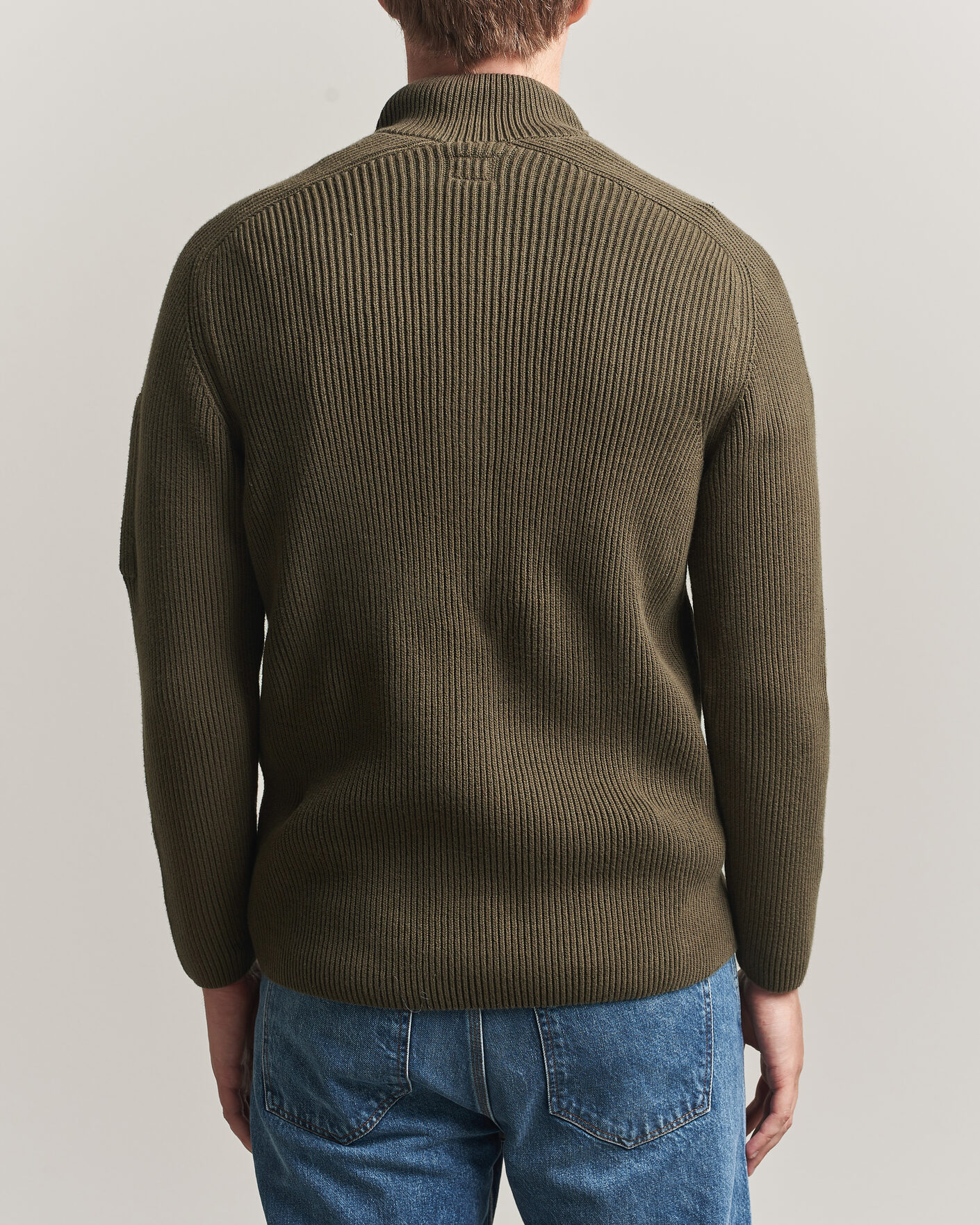 Men | Sweaters & Knitwear | C.P. Company | Full Rib Knitted Cotton Half Button Dark Green