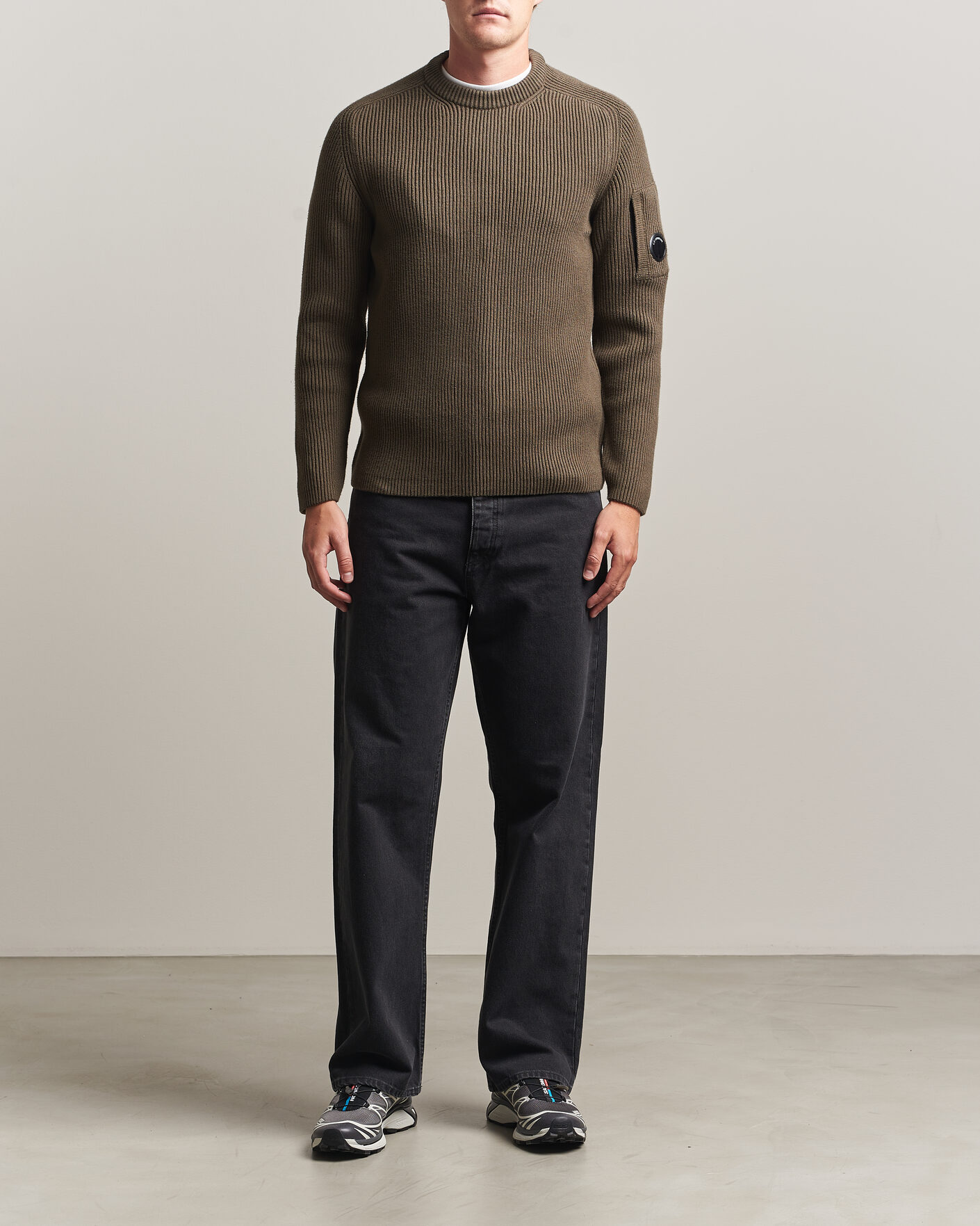 Men | Sweaters & Knitwear | C.P. Company | Full Rib Knitted Cotton Crew Neck Dark Green