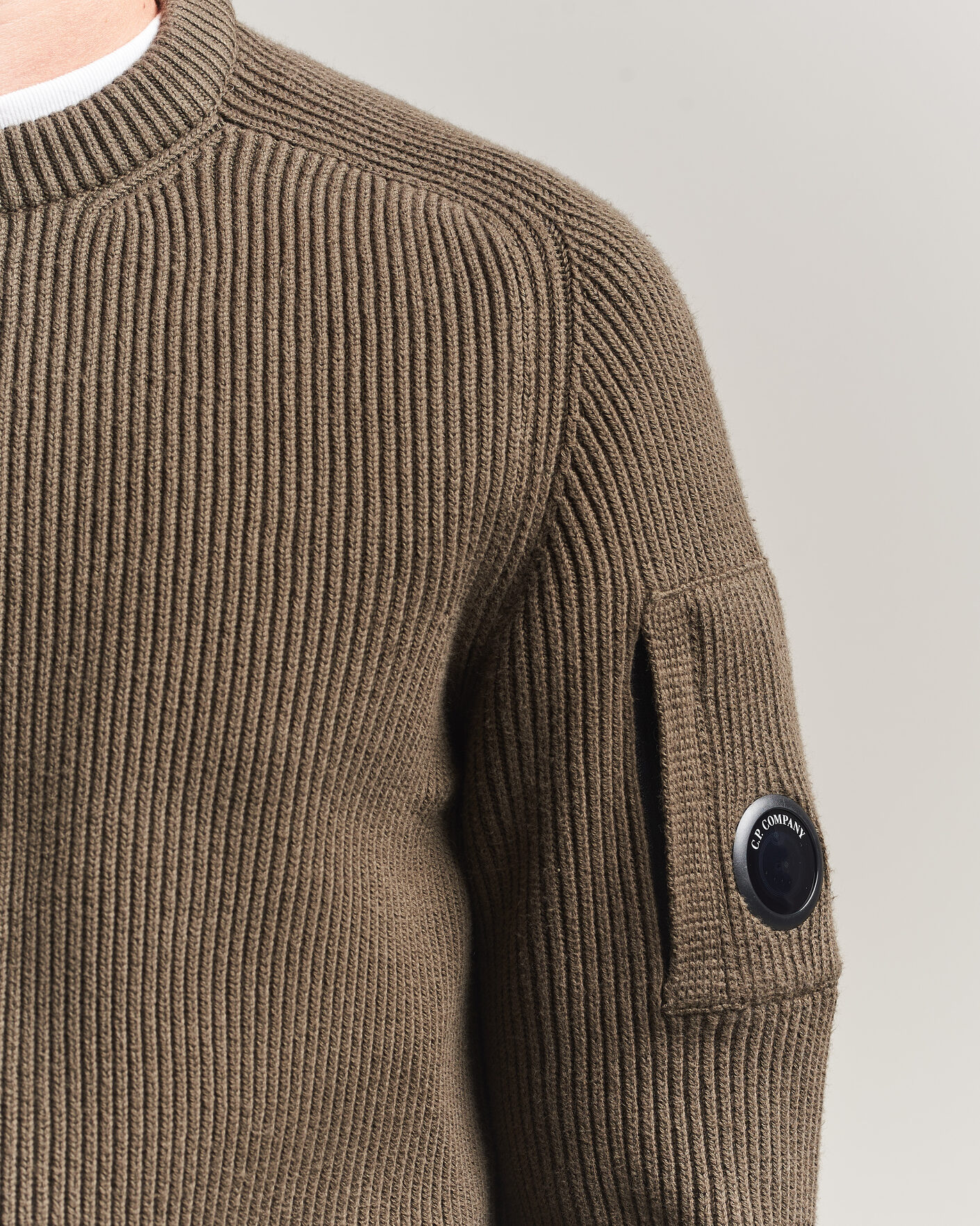 Men | Sweaters & Knitwear | C.P. Company | Full Rib Knitted Cotton Crew Neck Dark Green