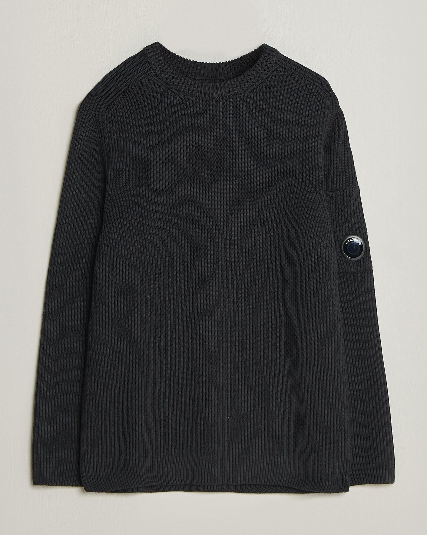 Men | Sweaters & Knitwear | C.P. Company | Full Rib Knitted Cotton Crew Neck Black