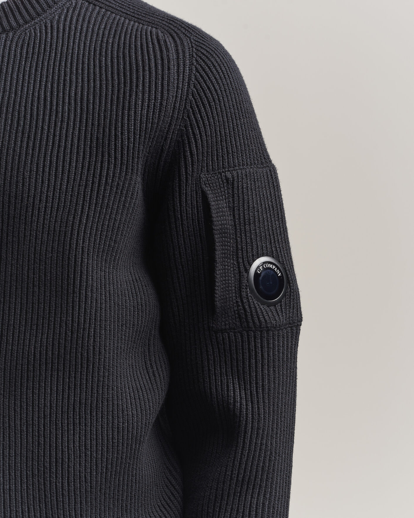 Men | Sweaters & Knitwear | C.P. Company | Full Rib Knitted Cotton Crew Neck Black