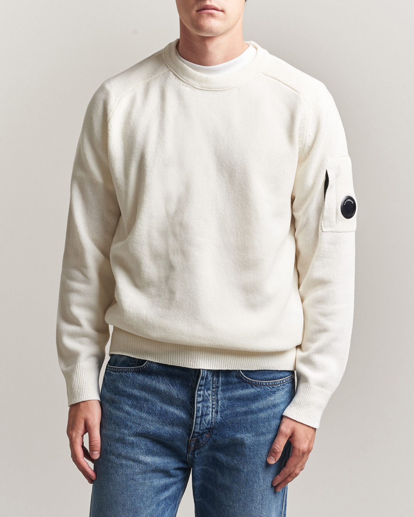 Men | Sweaters & Knitwear | C.P. Company | Knitted Lambswool Crew Neck White