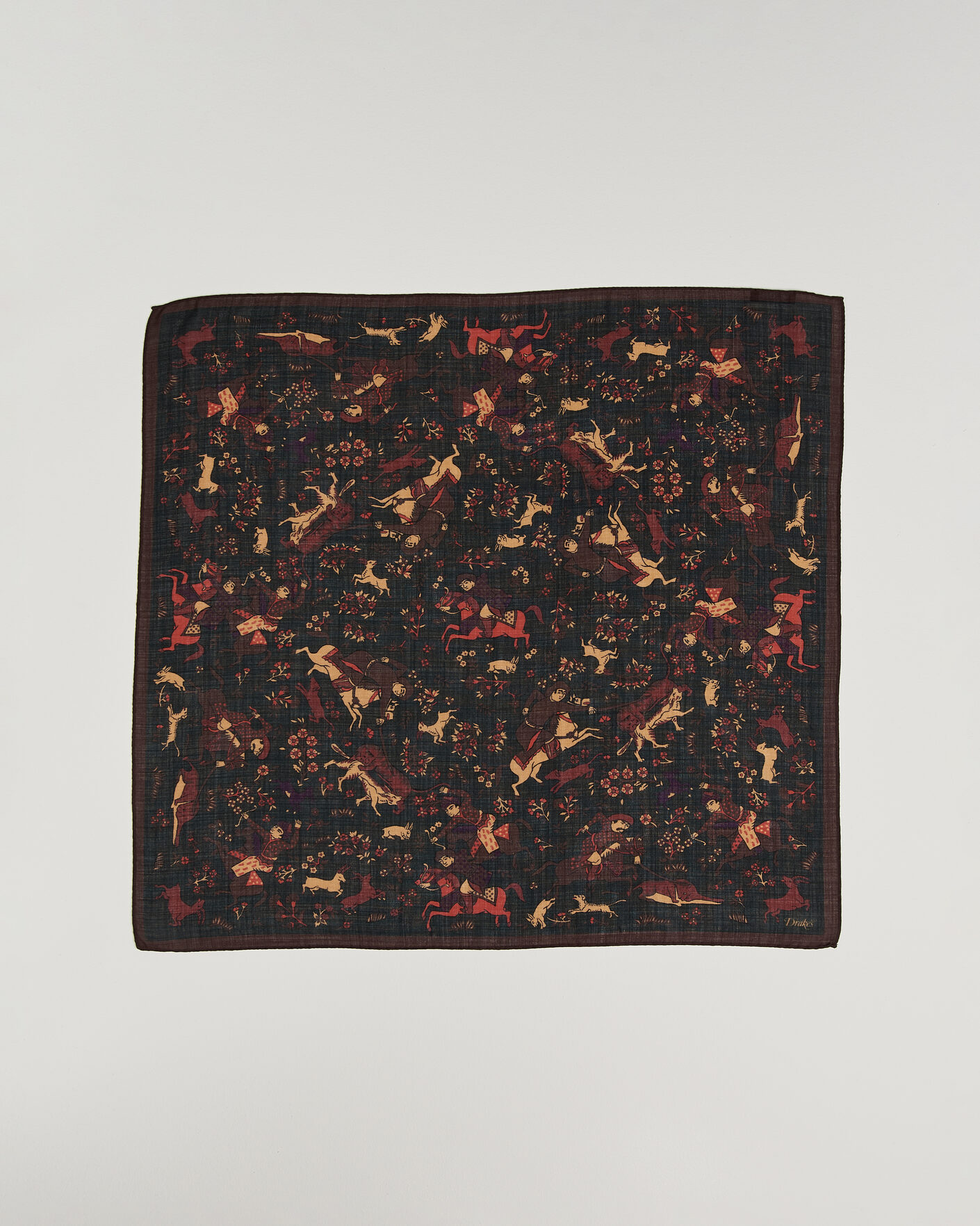 Men | Dress Scarves | Drake's | Moghul Wool/Silk Bandana Green