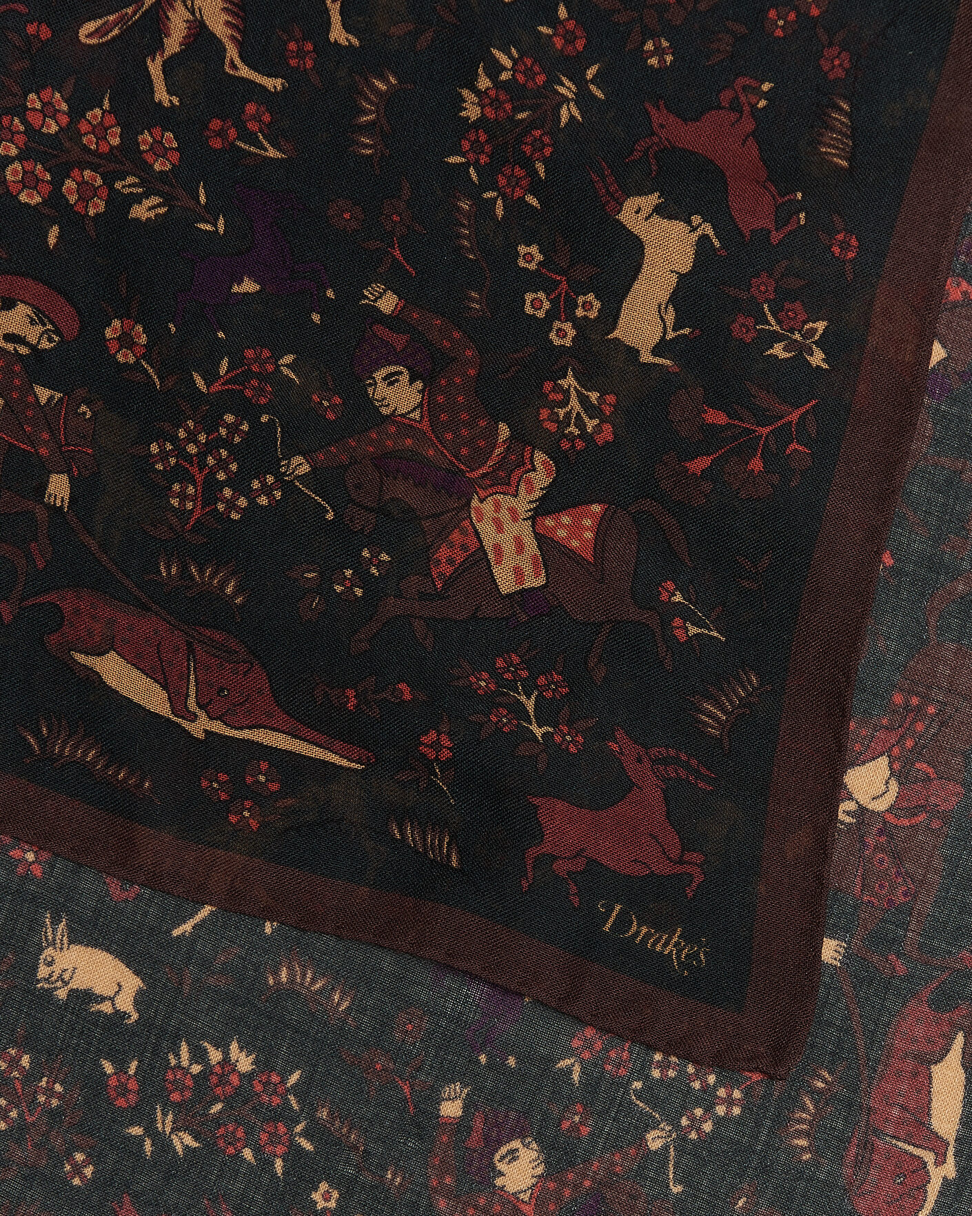 Men | Dress Scarves | Drake's | Moghul Wool/Silk Bandana Green