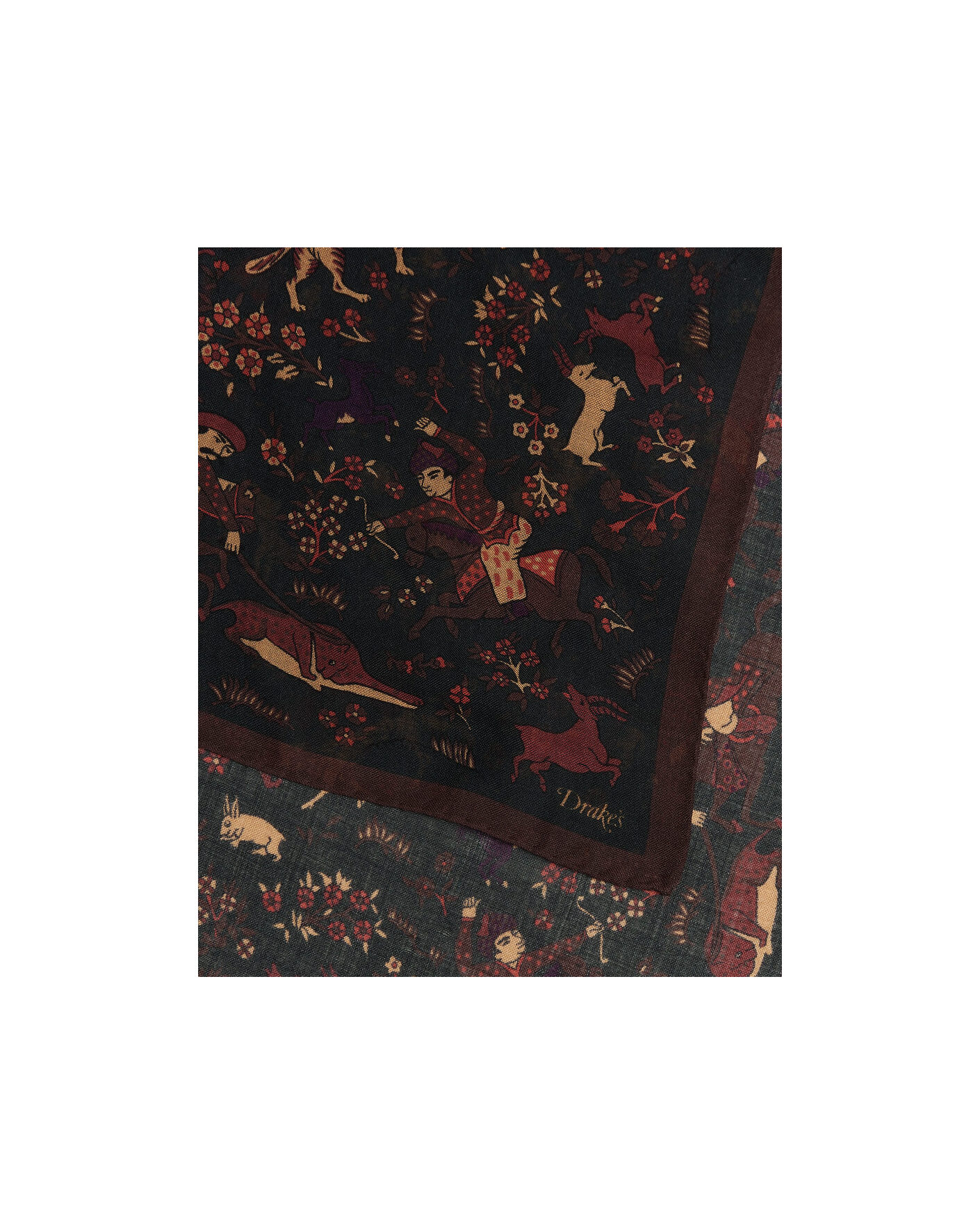 Men | Dress Scarves | Drake's | Moghul Wool/Silk Bandana Green
