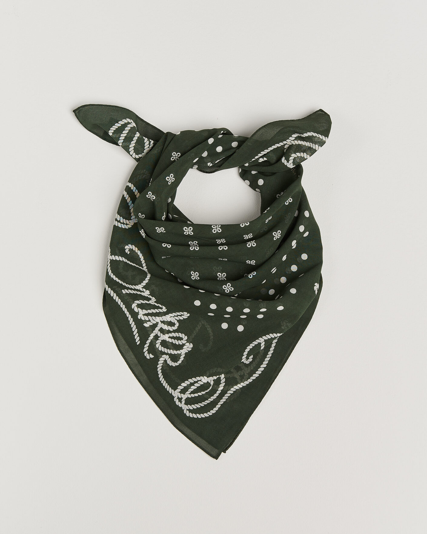 Men | Dress Scarves | Drake's | Rope Border Cotton Bandana Green