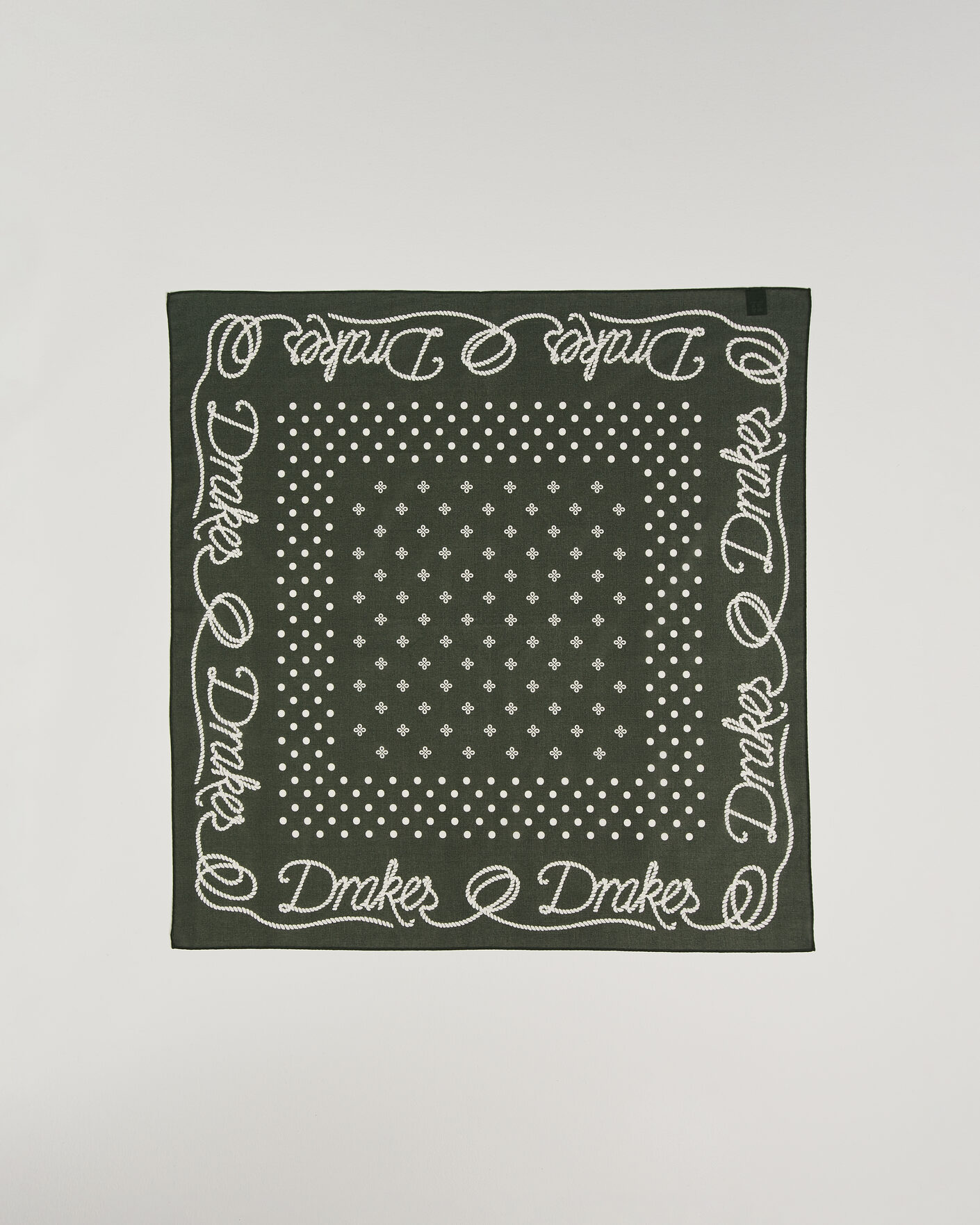 Men | Dress Scarves | Drake's | Rope Border Cotton Bandana Green