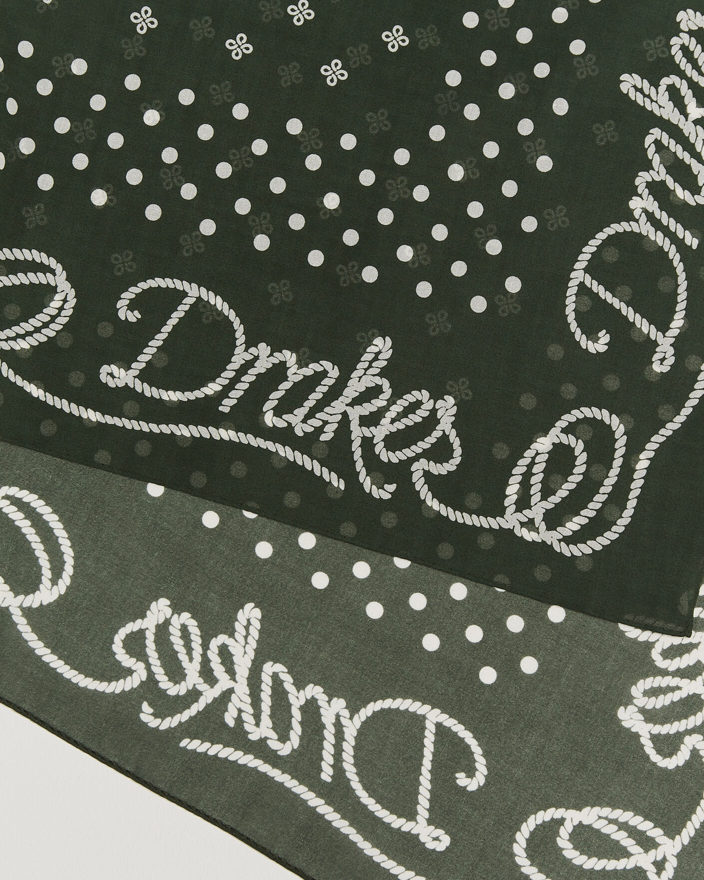 Men | Dress Scarves | Drake's | Rope Border Cotton Bandana Green