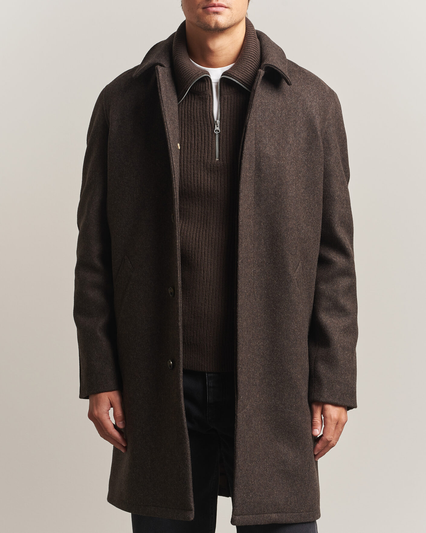 A.P.C. Auster Wool Coat Maroon Melange at CareOfCarl.com