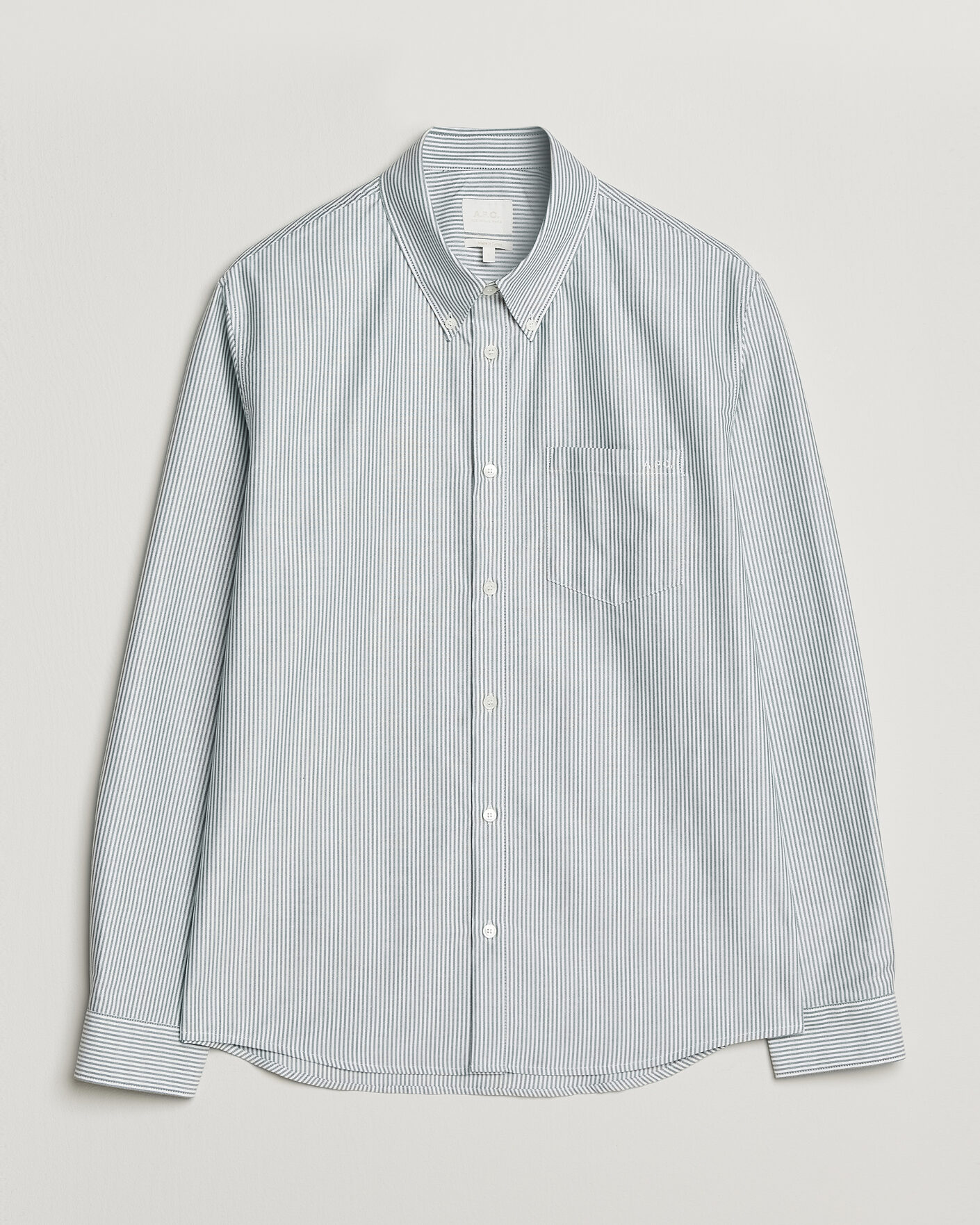 Men | Shirts | A.P.C. | Greg Striped Oxford Shirt Green/White