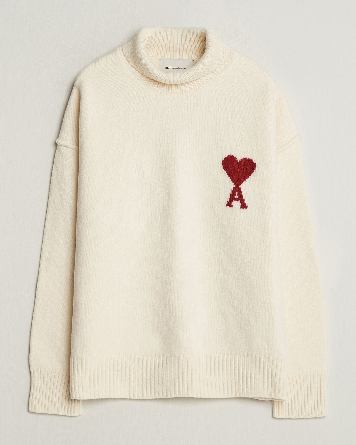 Men | Sweaters & Knitwear | AMI | Big Heart Logo Wool Knitted Polo Ecru