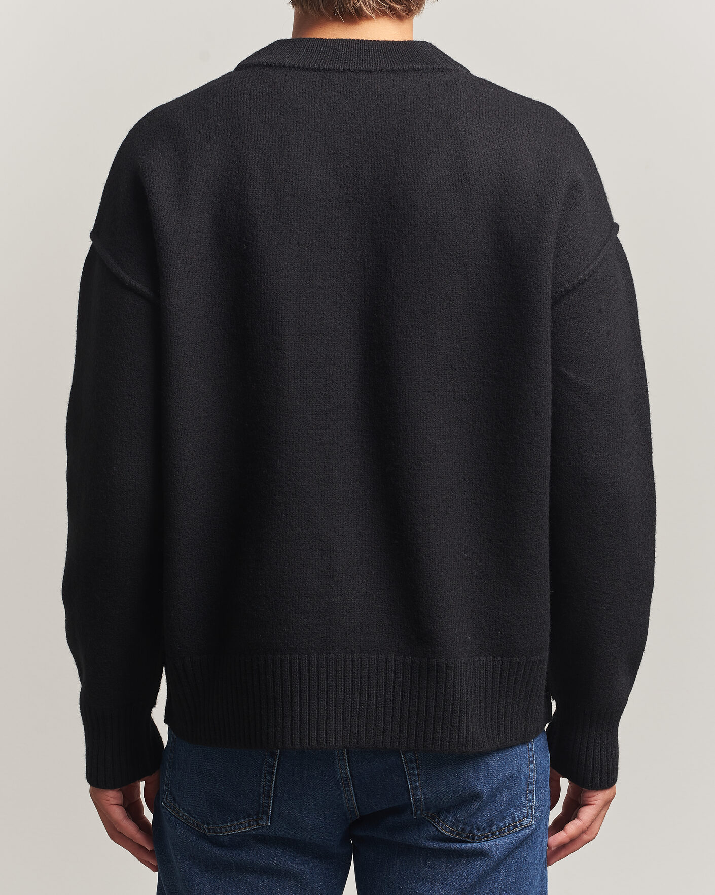 Men | Sweaters & Knitwear | AMI | Big Heart Logo Wool Knitted Cardigan Black