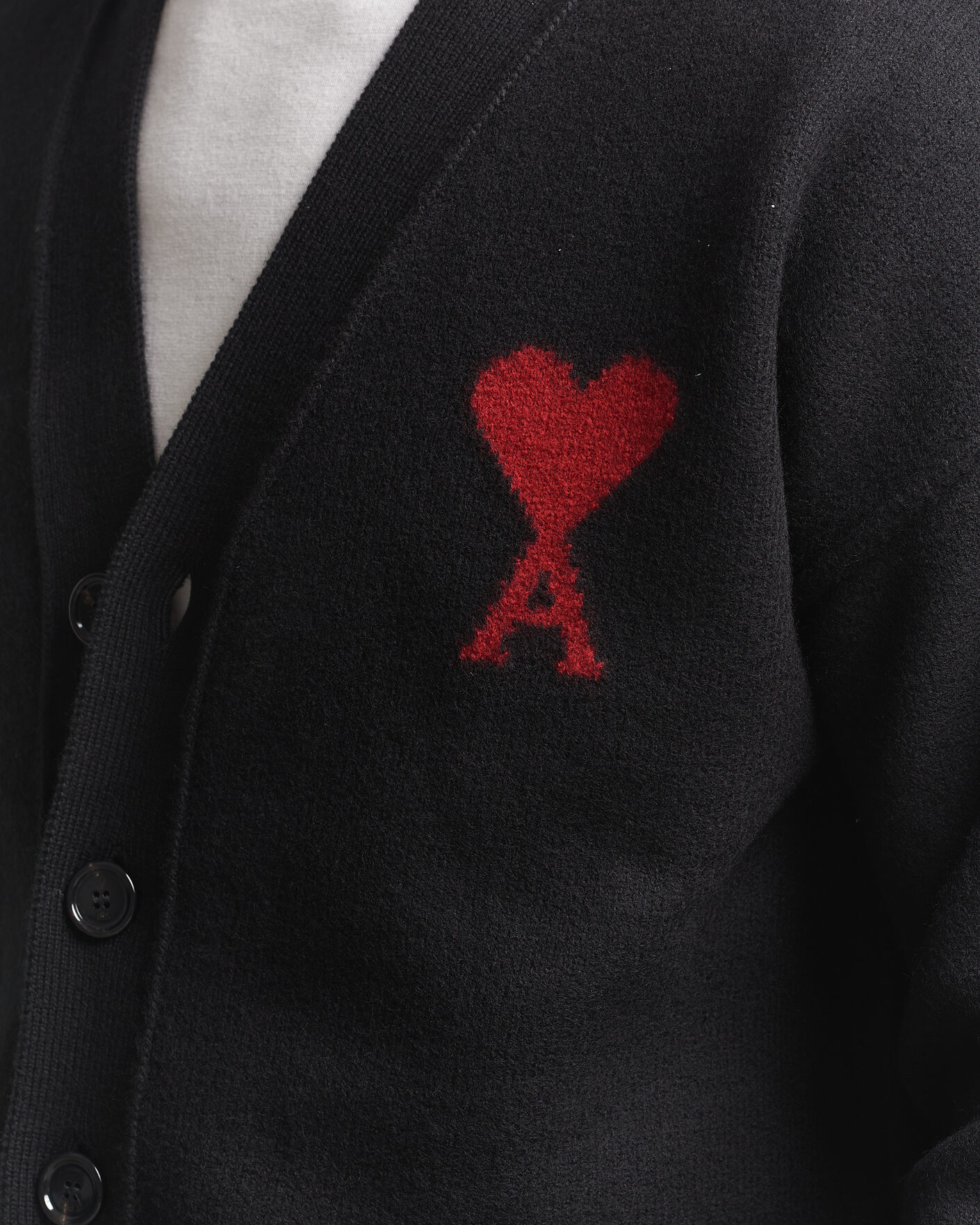 Men | Sweaters & Knitwear | AMI | Big Heart Logo Wool Knitted Cardigan Black