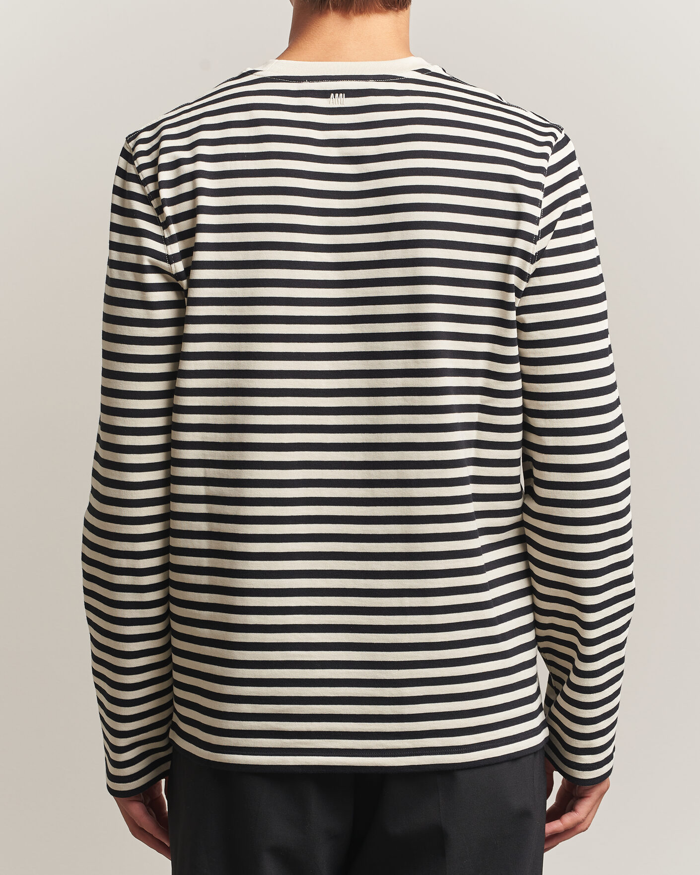 Men | T-Shirts | AMI | Black Heart Logo Striped Long Sleeve T-Shirt Black/Ivory