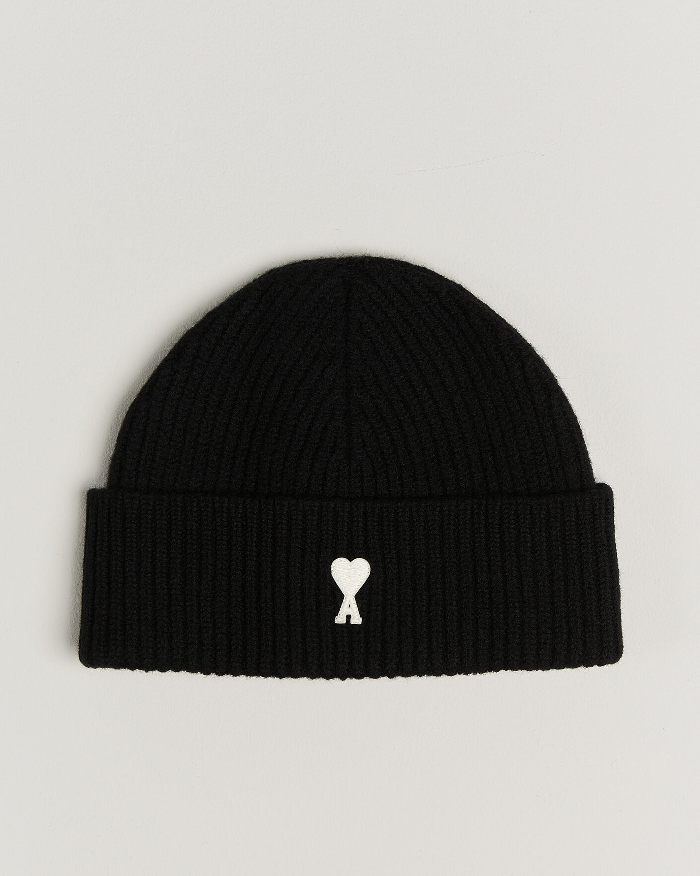 Men | Beanies | AMI | Contrasted Heart Logo Beanie Black
