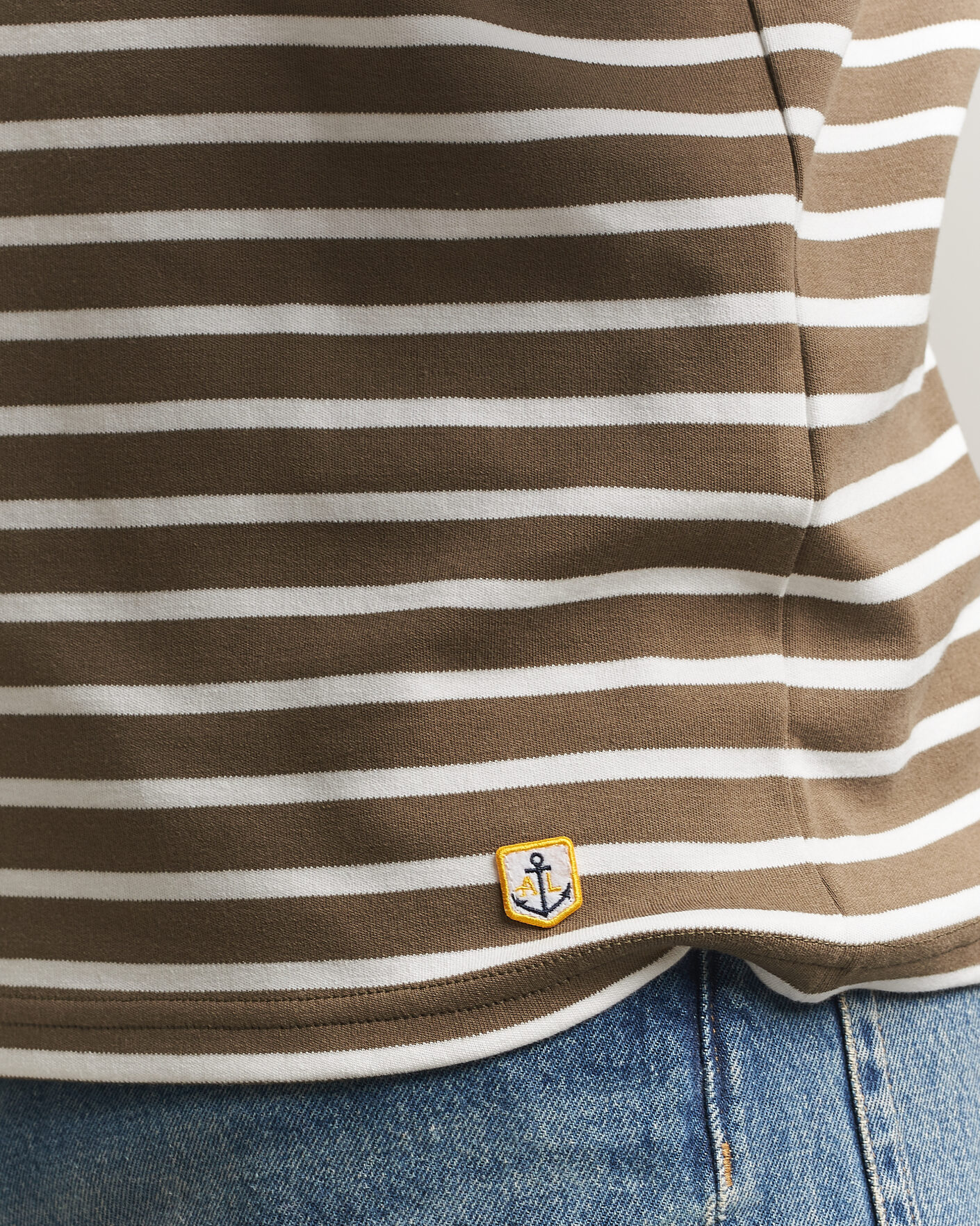 Men | T-Shirts | Armor-lux | Houat Héritage Stripe Long Sleeve T-Shirt Olive/Milk