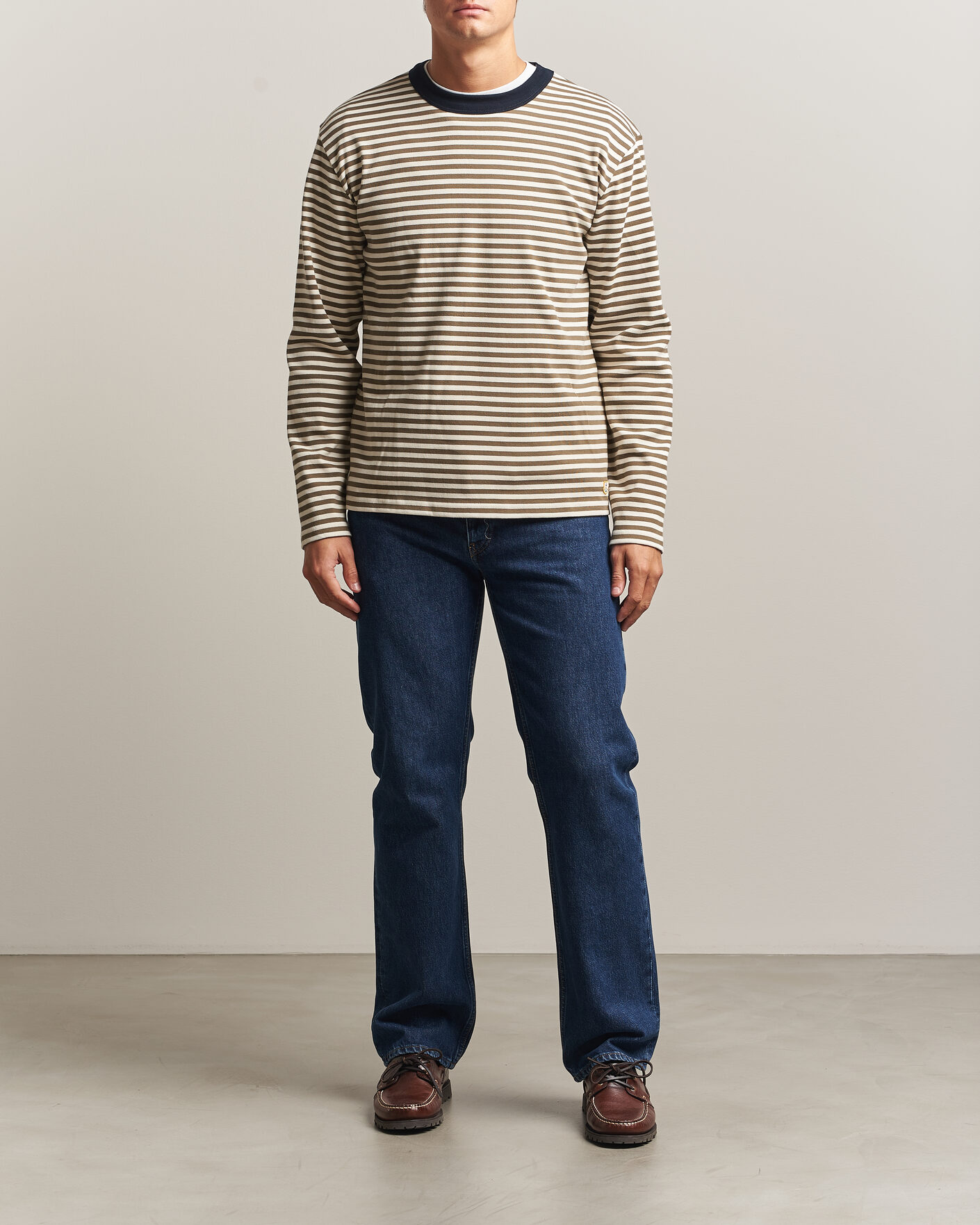 Men | T-Shirts | Armor-lux | Héritage Striped Long Sleeve T-Shirt Olive/Milk
