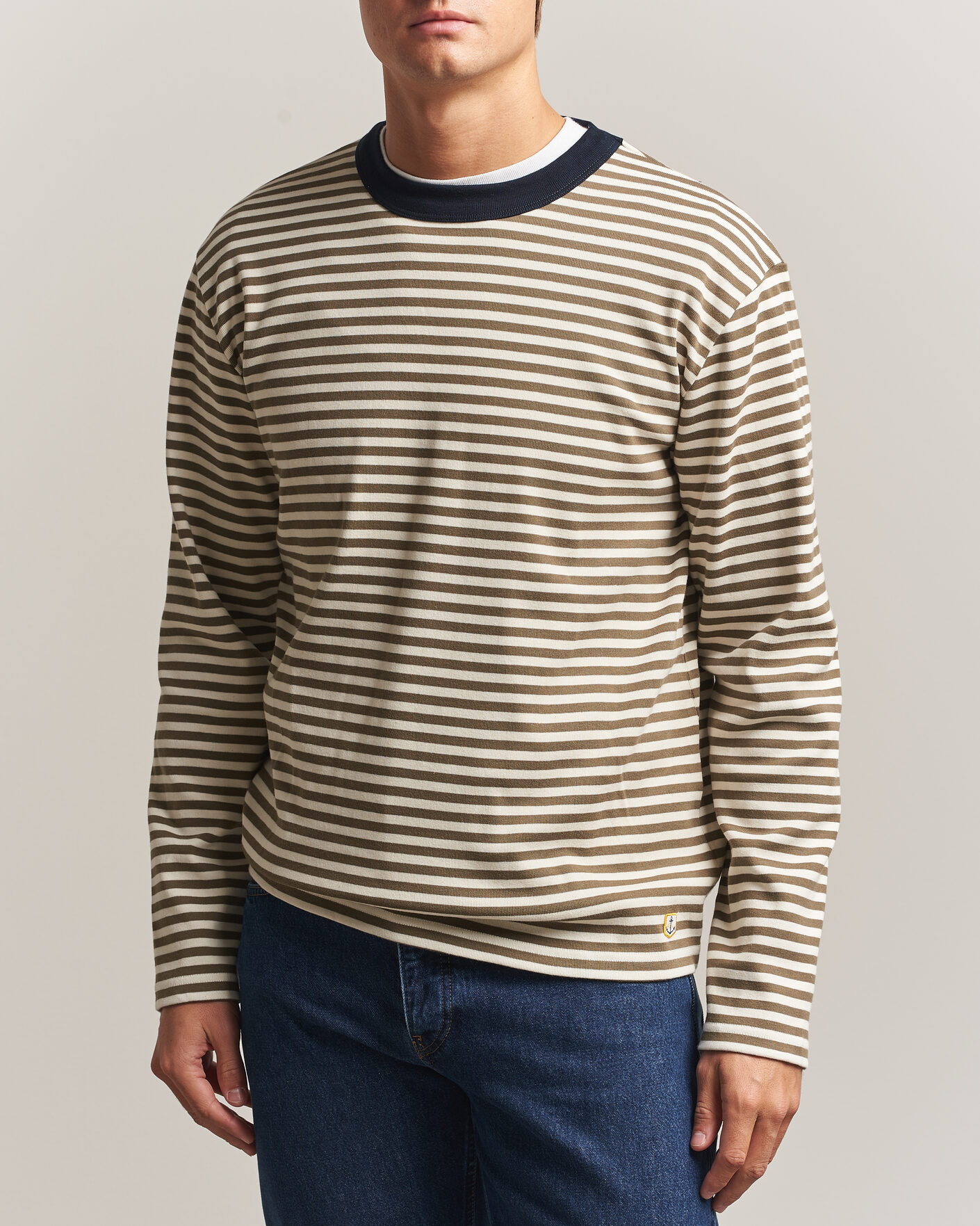 Men | T-Shirts | Armor-lux | Héritage Striped Long Sleeve T-Shirt Olive/Milk