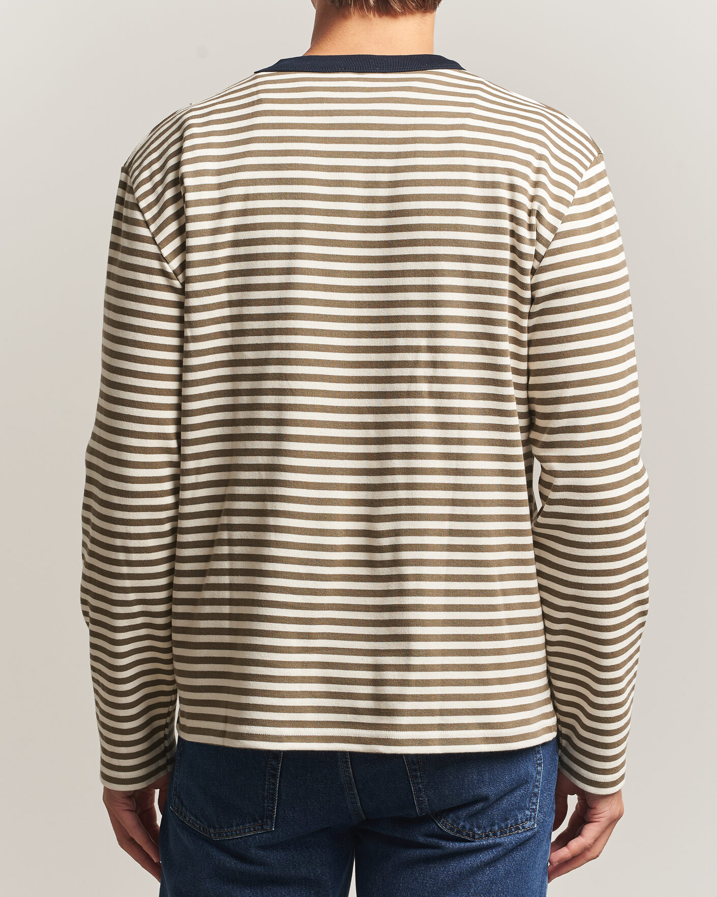 Men | T-Shirts | Armor-lux | Héritage Striped Long Sleeve T-Shirt Olive/Milk