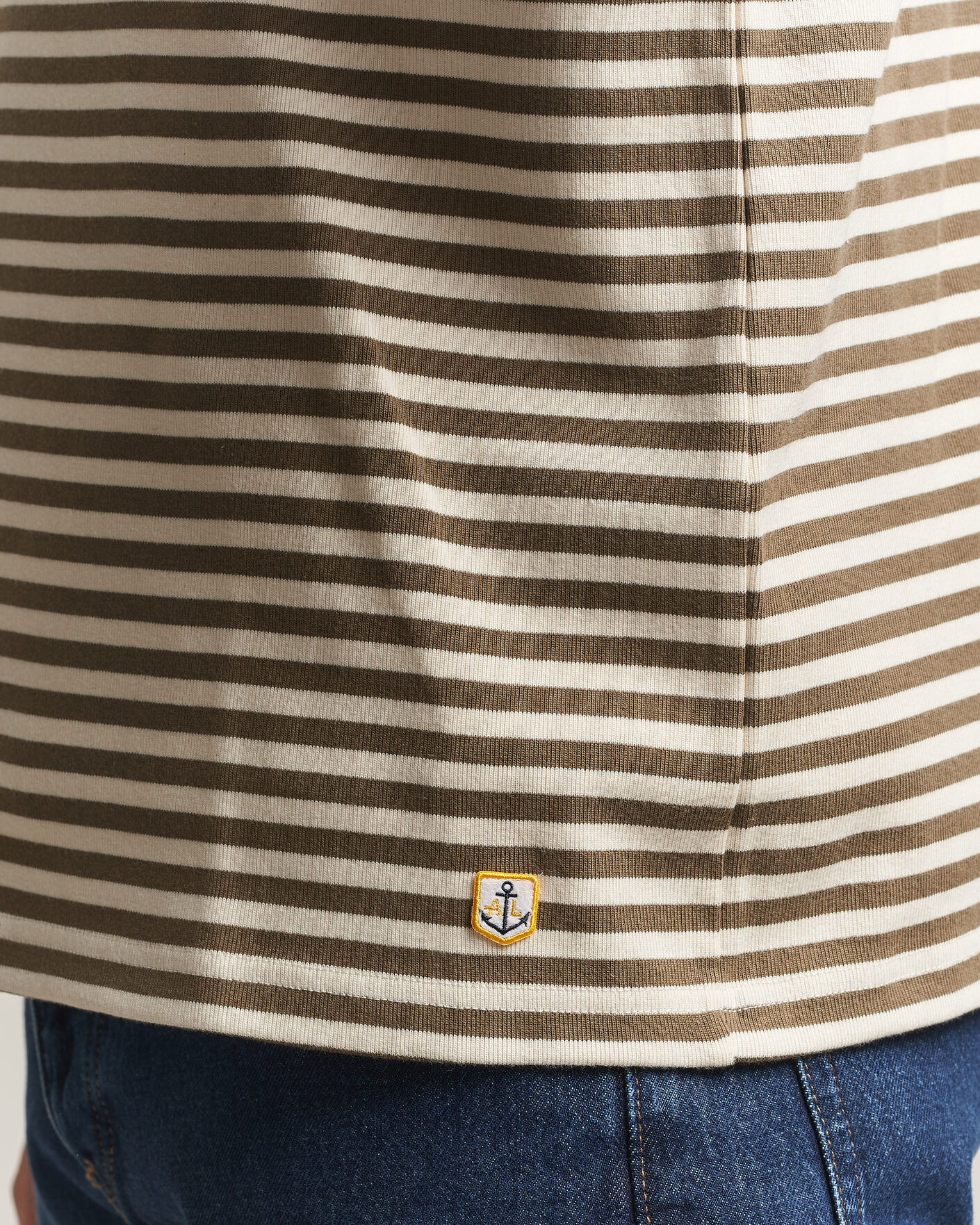 Men | T-Shirts | Armor-lux | Héritage Striped Long Sleeve T-Shirt Olive/Milk