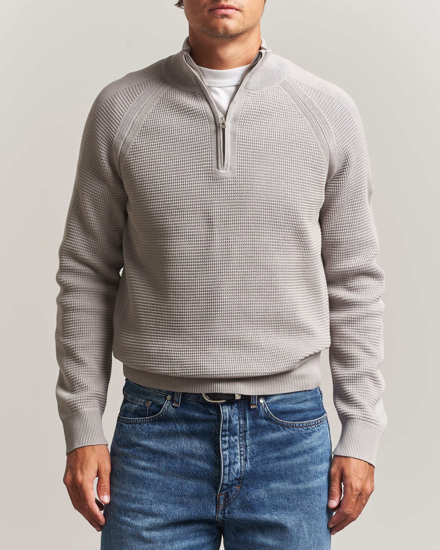Men | Sweaters & Knitwear | Belstaff | Bradwell Cotton Knitted Quarter Zip Concrete