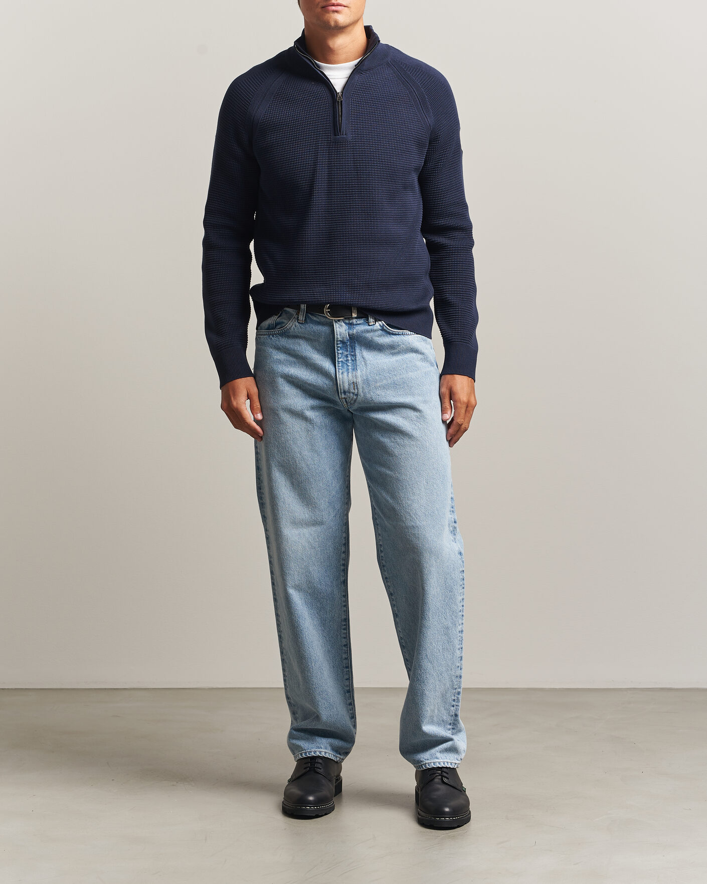Men | Sweaters & Knitwear | Belstaff | Bradwell Cotton Knitted Quarter Zip Dark Ink