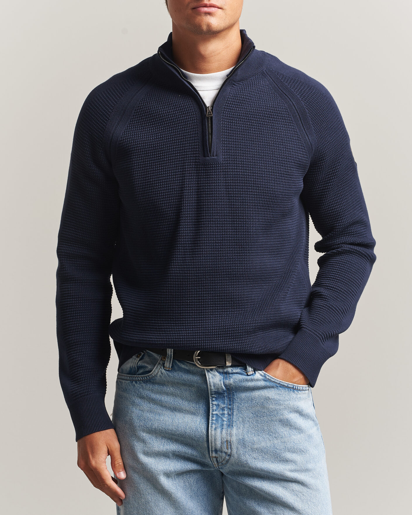 Men | Sweaters & Knitwear | Belstaff | Bradwell Cotton Knitted Quarter Zip Dark Ink