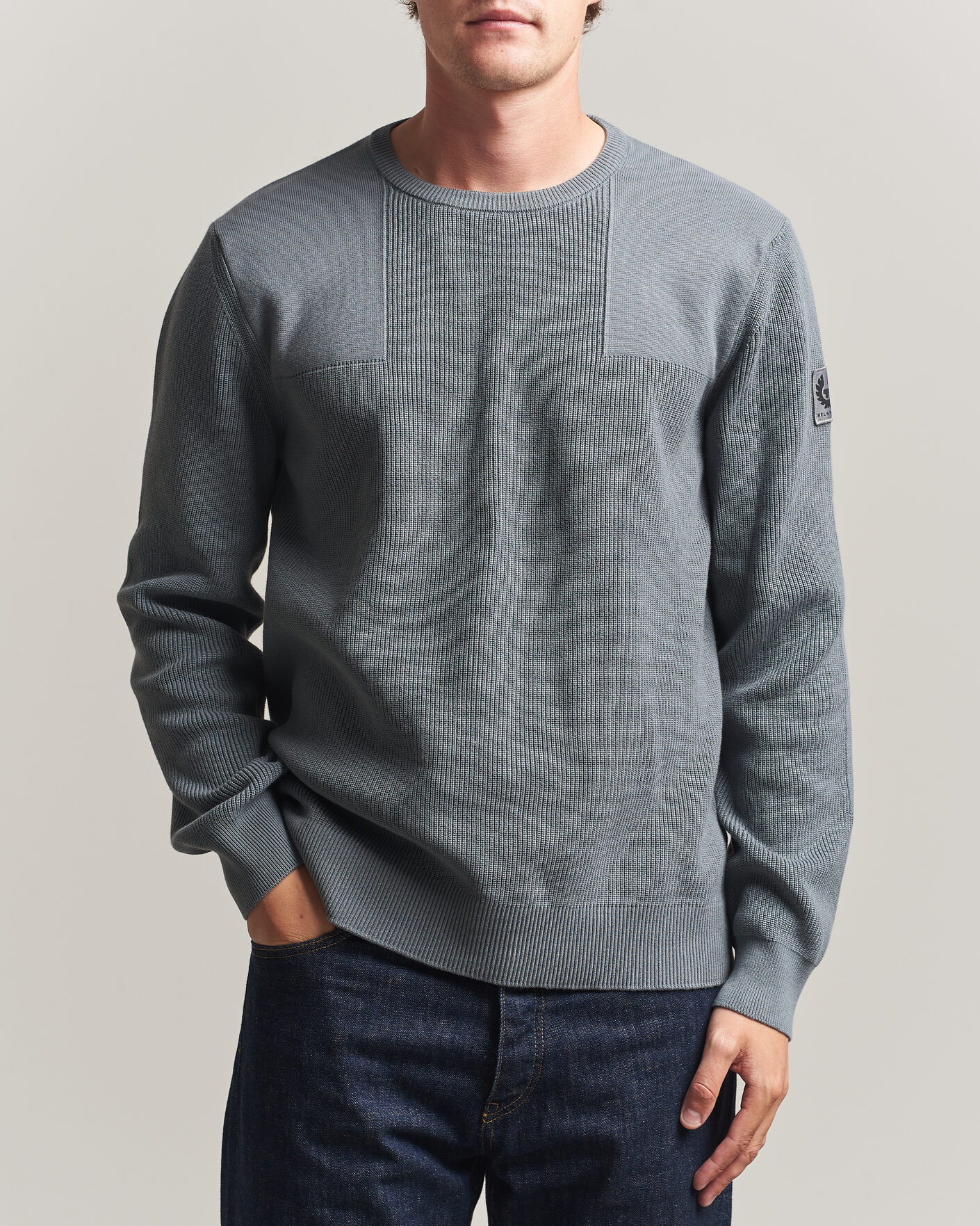 Men | Sweaters & Knitwear | Belstaff | Commander Knitted Crew Neck Atlantic Grey