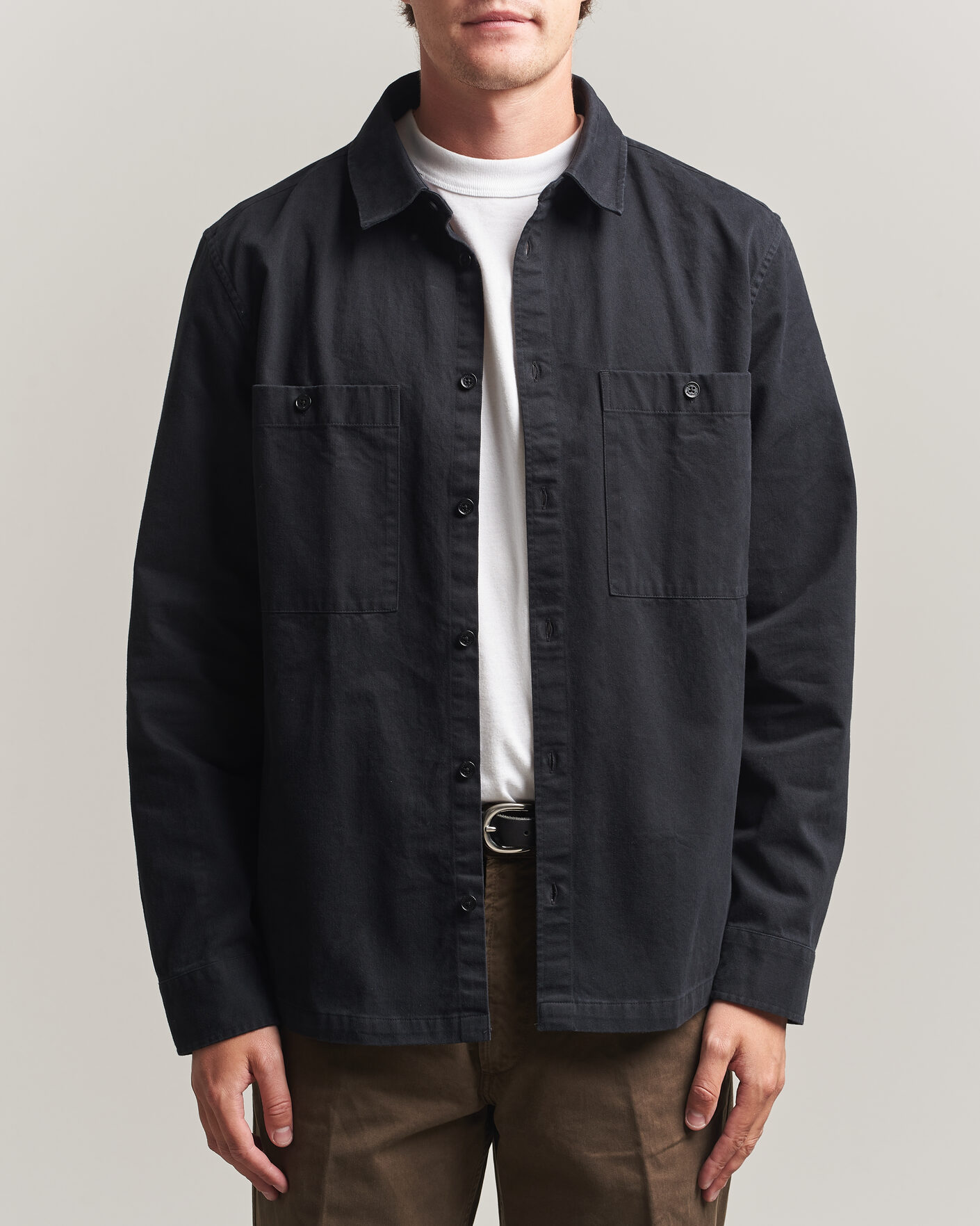 Men | Shirts | Belstaff | Outpost Cotton Herringbone Overshirt Black