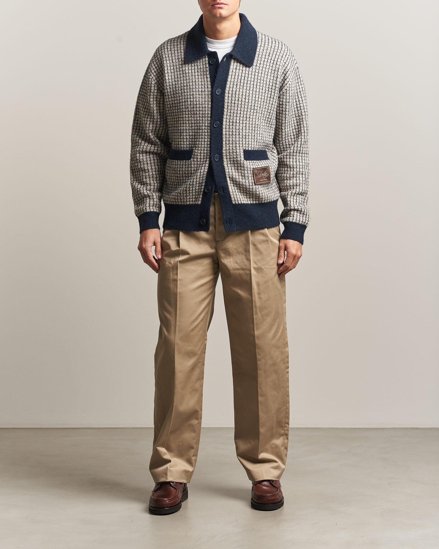 Men | Sweaters & Knitwear | Drôle de Monsieur | Waffle Knitted Cardigan Navy