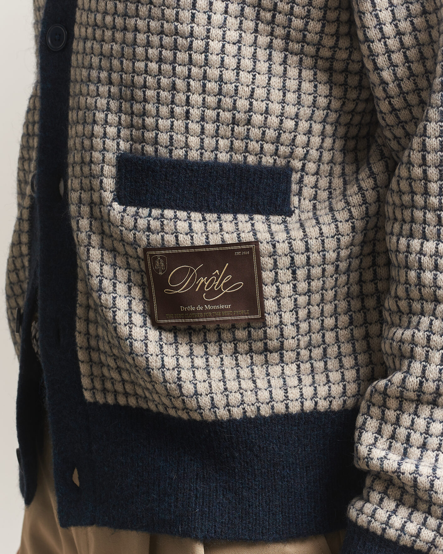 Men | Sweaters & Knitwear | Drôle de Monsieur | Waffle Knitted Cardigan Navy
