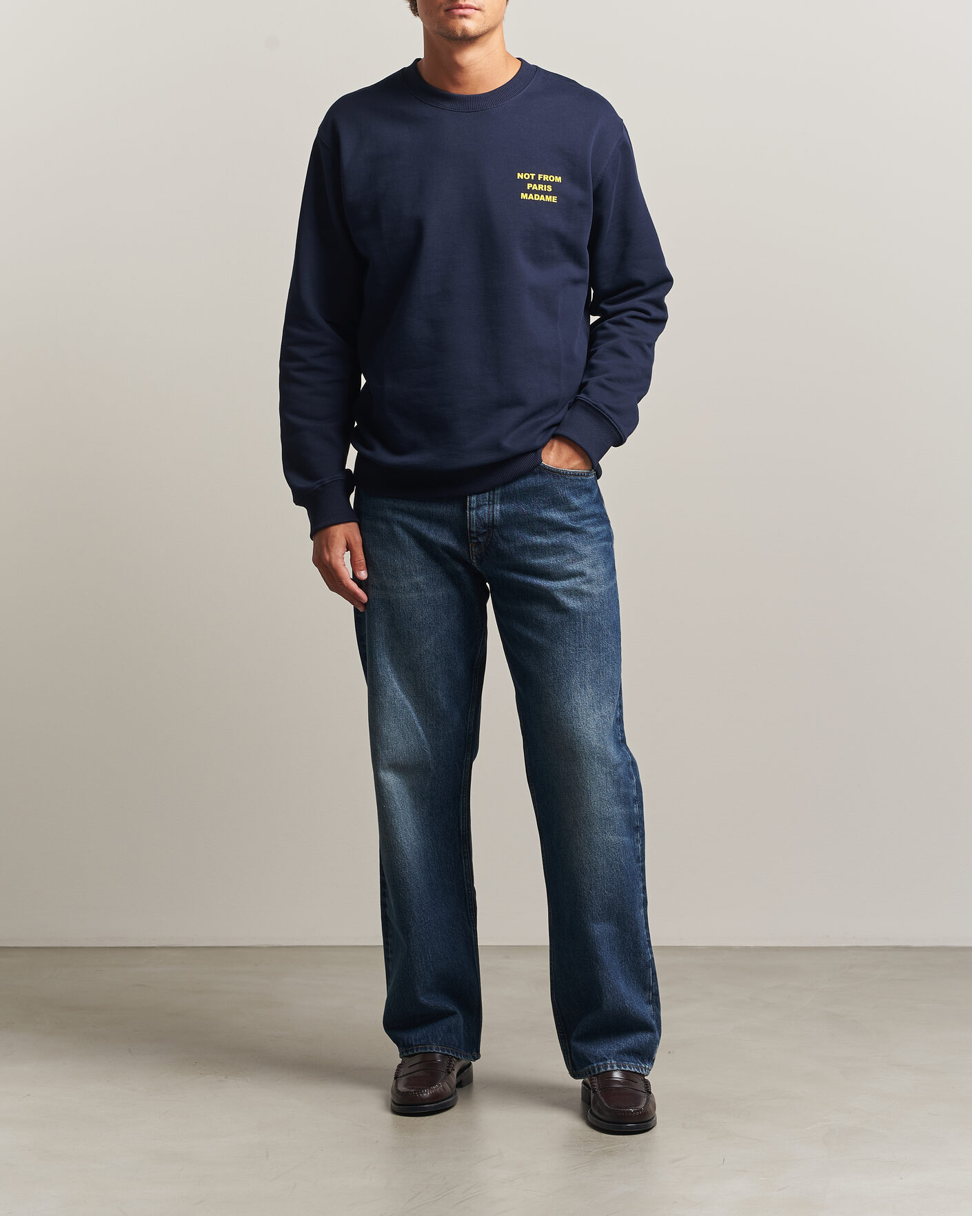 Men | Sweaters & Knitwear | Drôle de Monsieur | Bold Slogan Sweatshirt Navy
